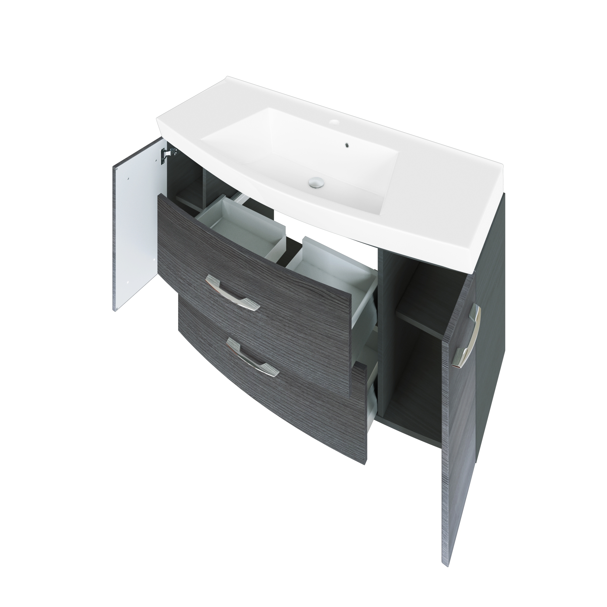 Meuble vasque Florent courbé 120cm 2 tiroirs & 2 portes - graphite/chêne gris - Image 3