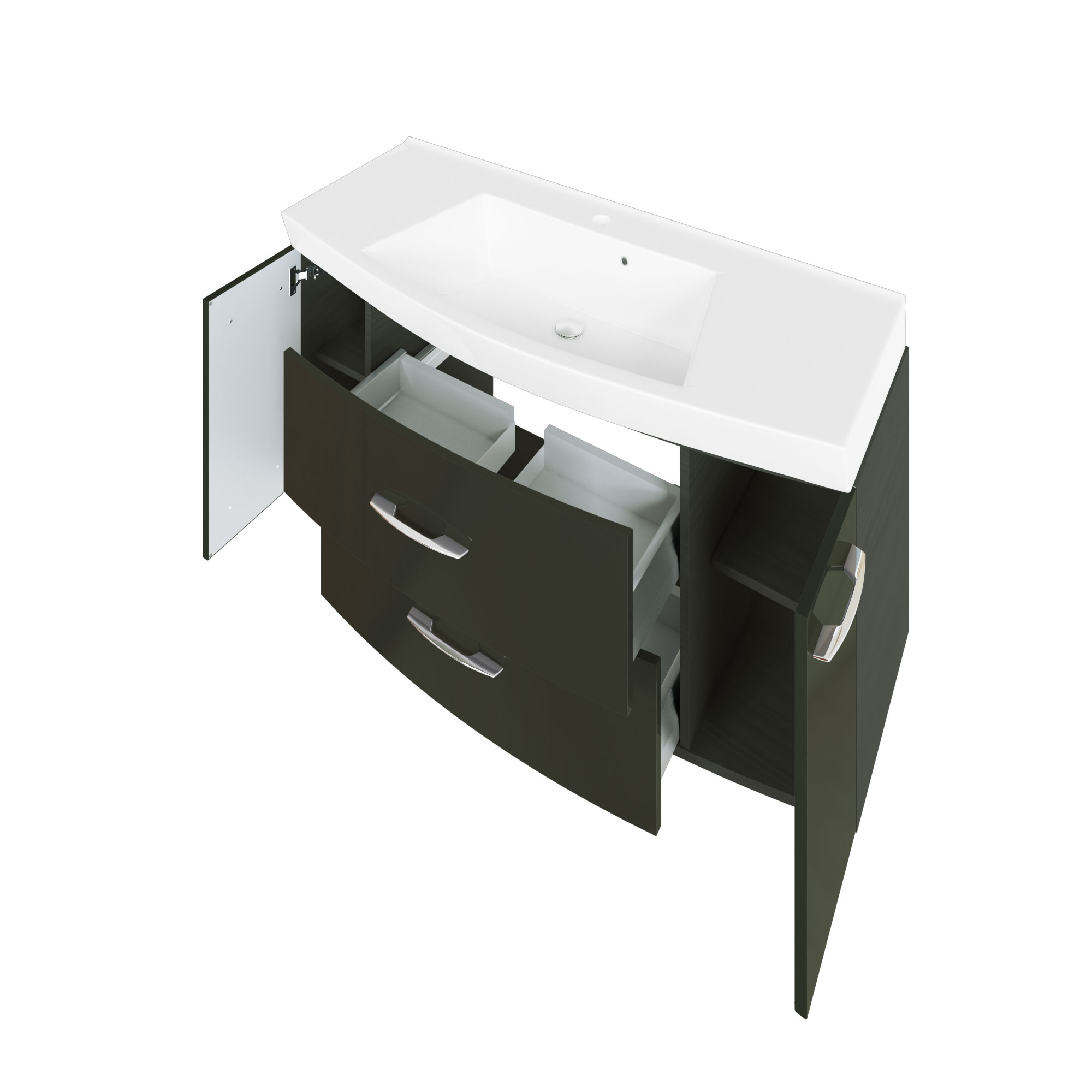 Meuble vasque Florent courbé 120cm 2 tiroirs & 2 portes - graphite/gris brillant - Image 3