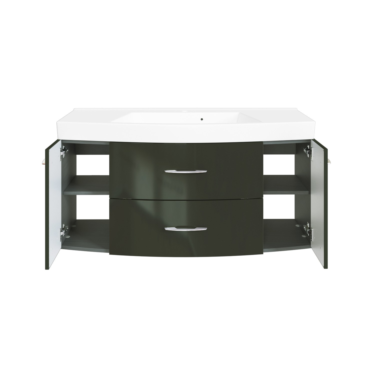 Meuble vasque Florent courbé 120cm 2 tiroirs & 2 portes - graphite/gris brillant - Image 5