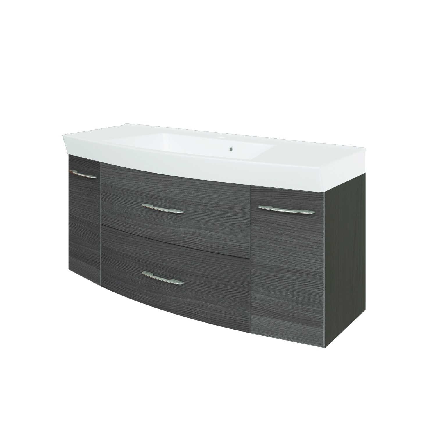 Meuble vasque Florent courbé 120cm 2 tiroirs & 2 portes - graphite/chêne gris