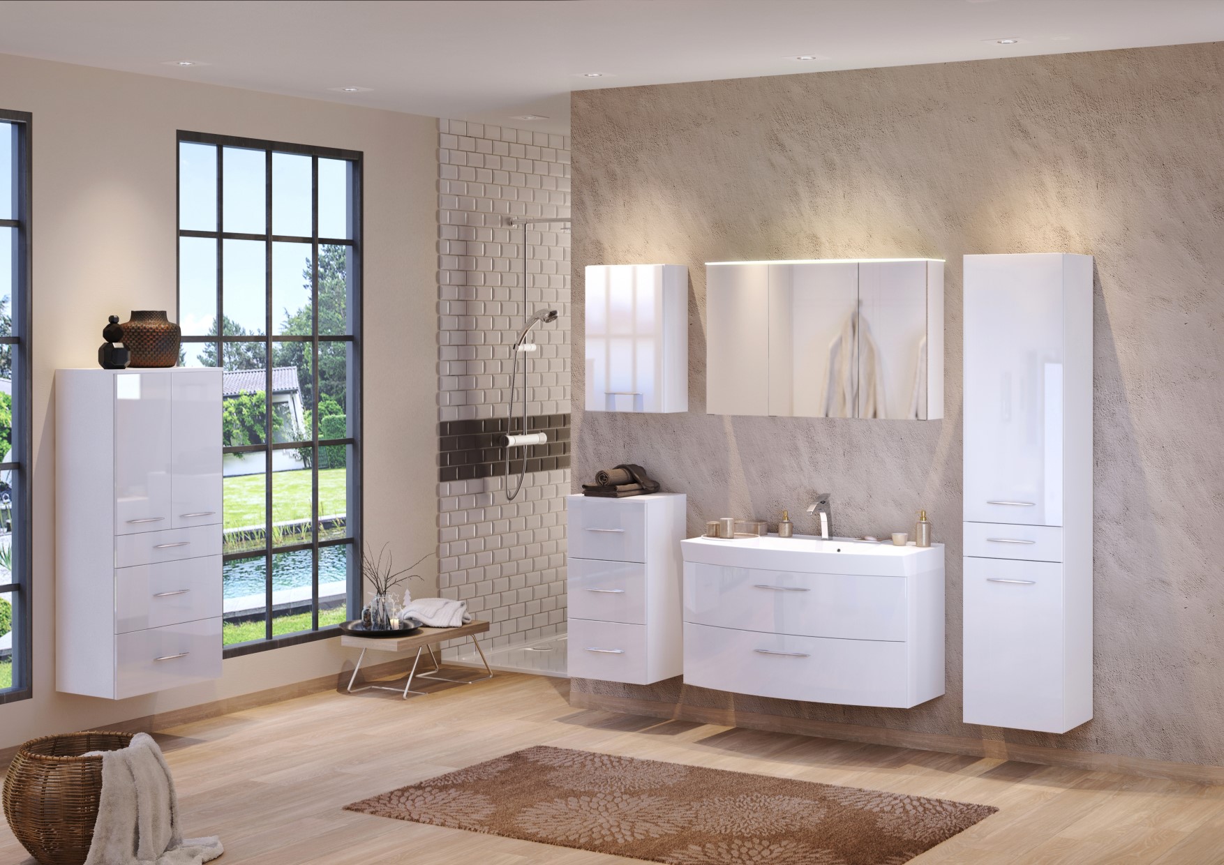 Meuble vasque Florent courbé 120cm 2 tiroirs - blanc - Image 2