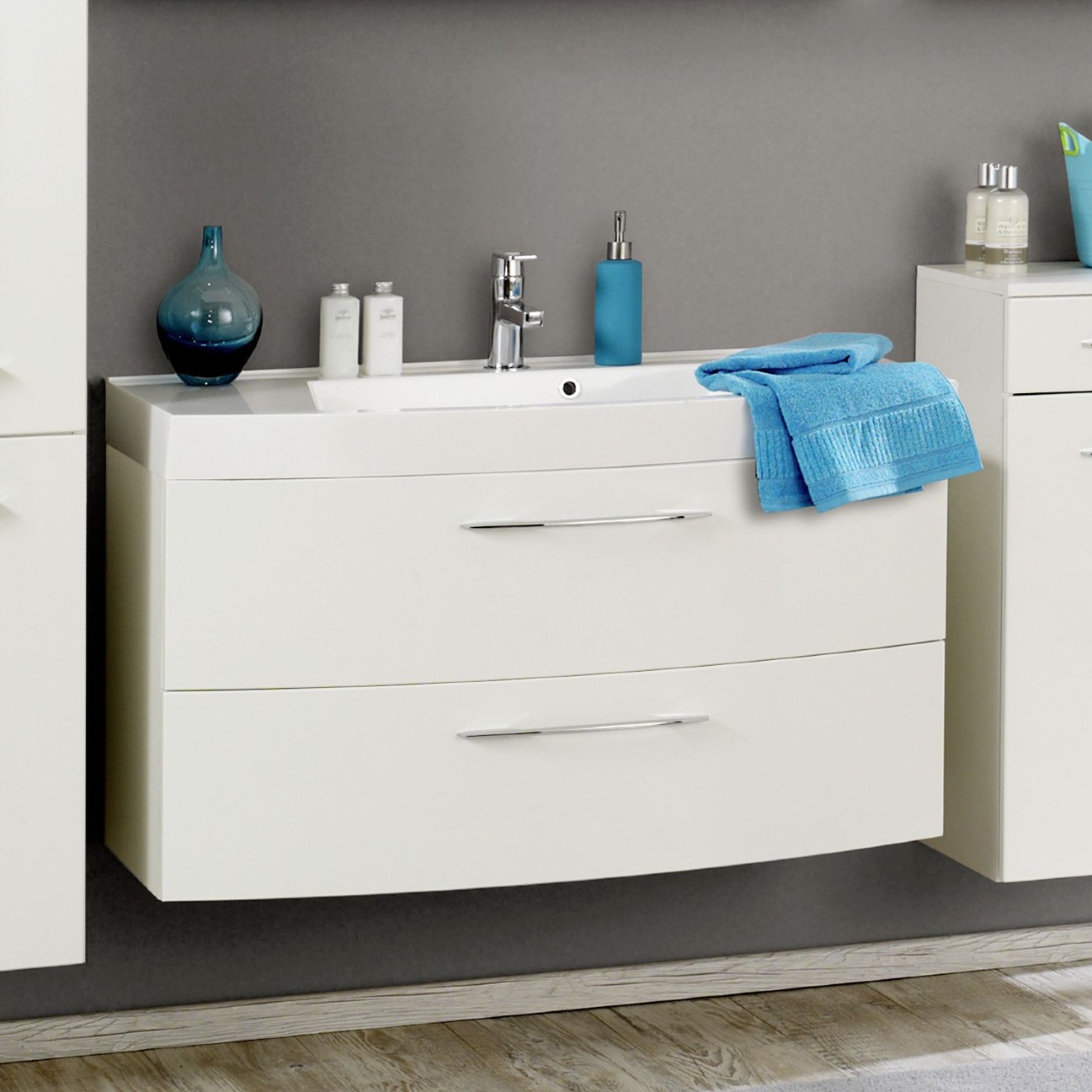 Meuble vasque Florent courbé 120cm 2 tiroirs - blanc