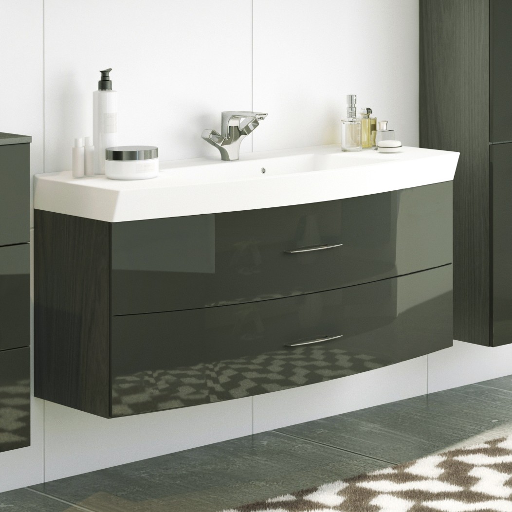 Meuble vasque Florent courbé 120cm 2 tiroirs - graphite/gris brillant - Image 1