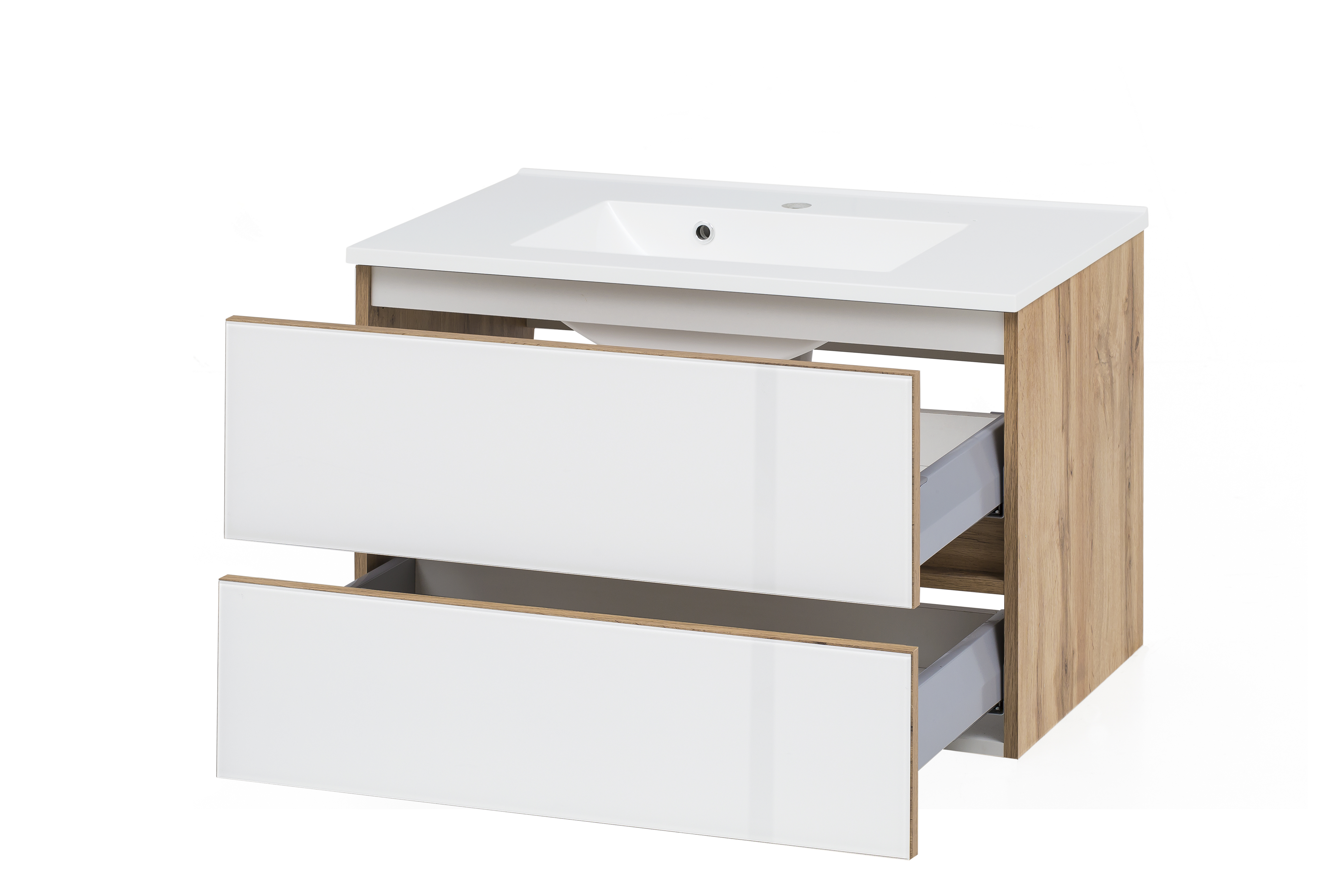 Meuble vasque Helina 80cm avec 2 tiroirs - chêne/blanc - Image 12