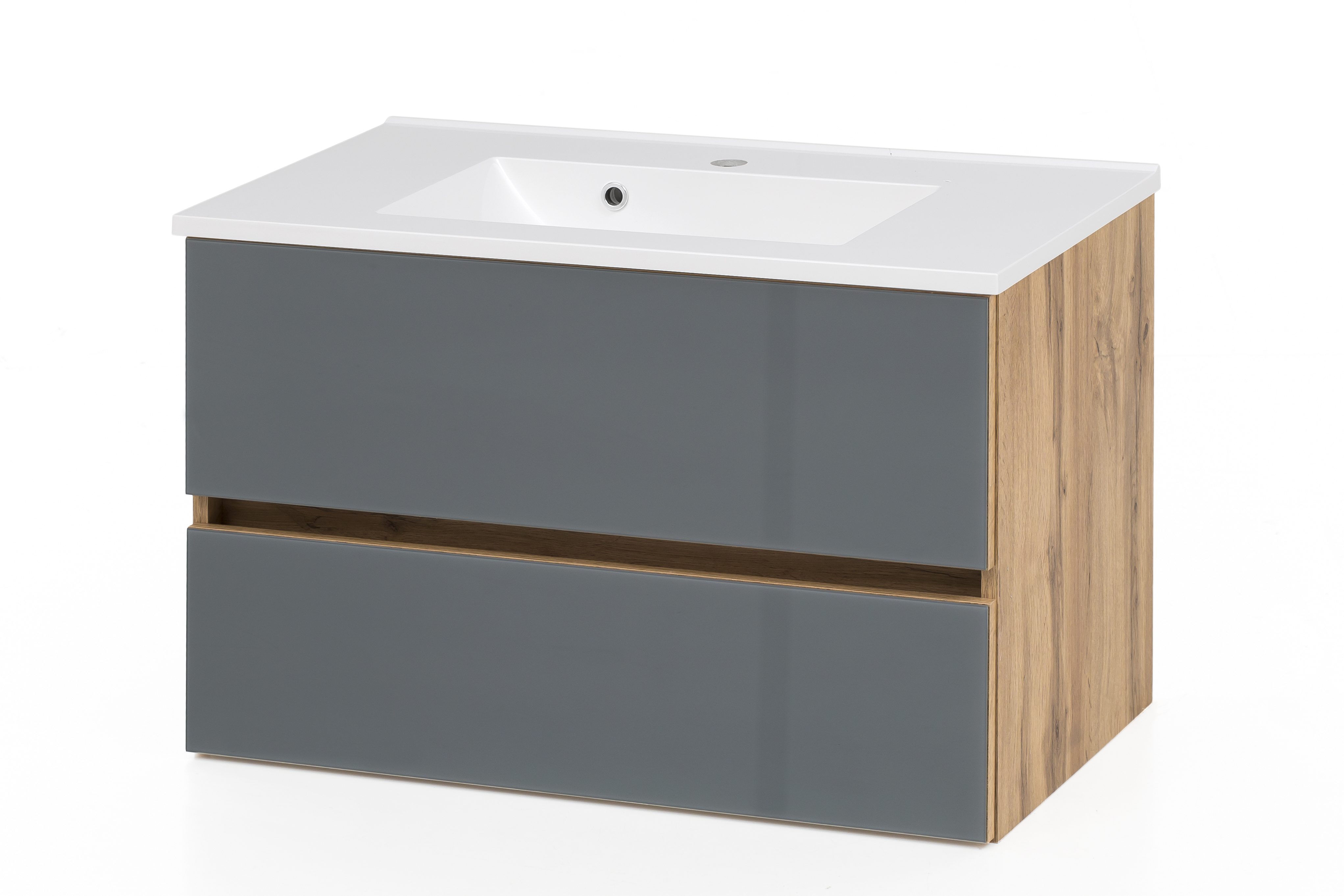 Meuble vasque Helina 80cm avec 2 tiroirs - chêne/gris - Image 10