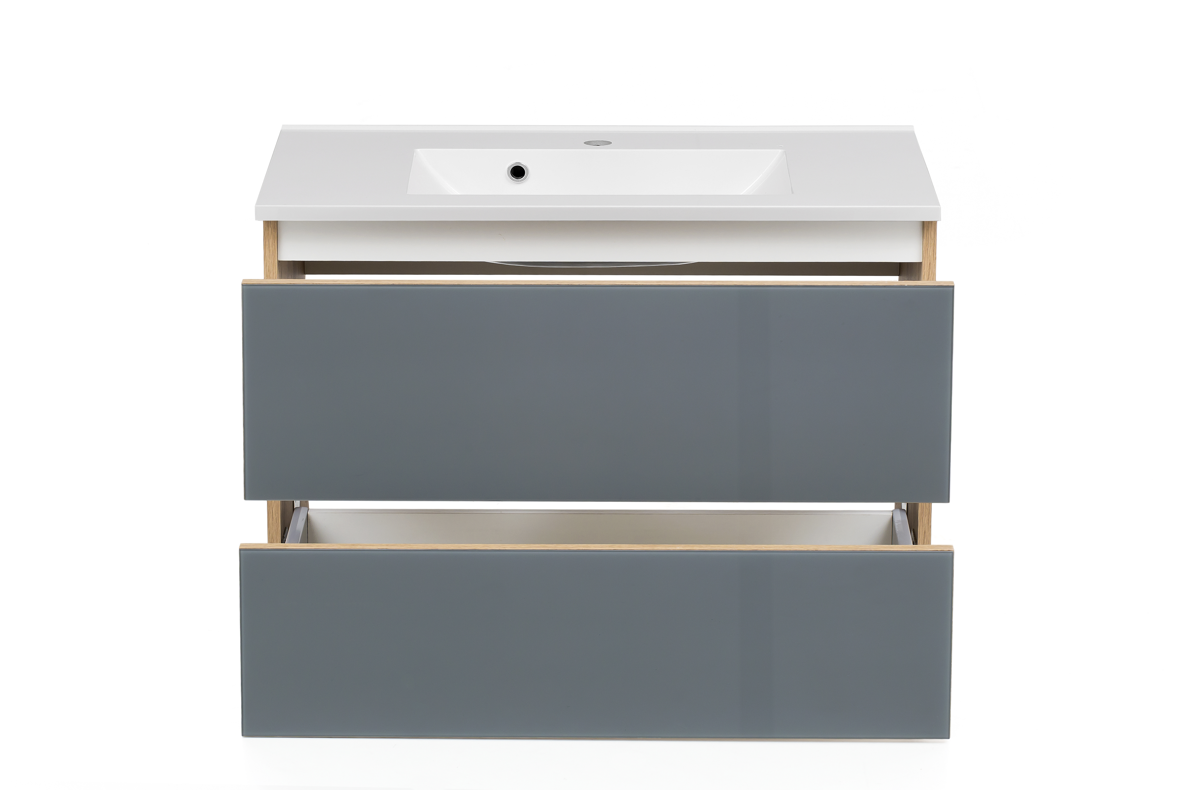 Meuble vasque Helina 80cm avec 2 tiroirs - chêne/gris - Image 9