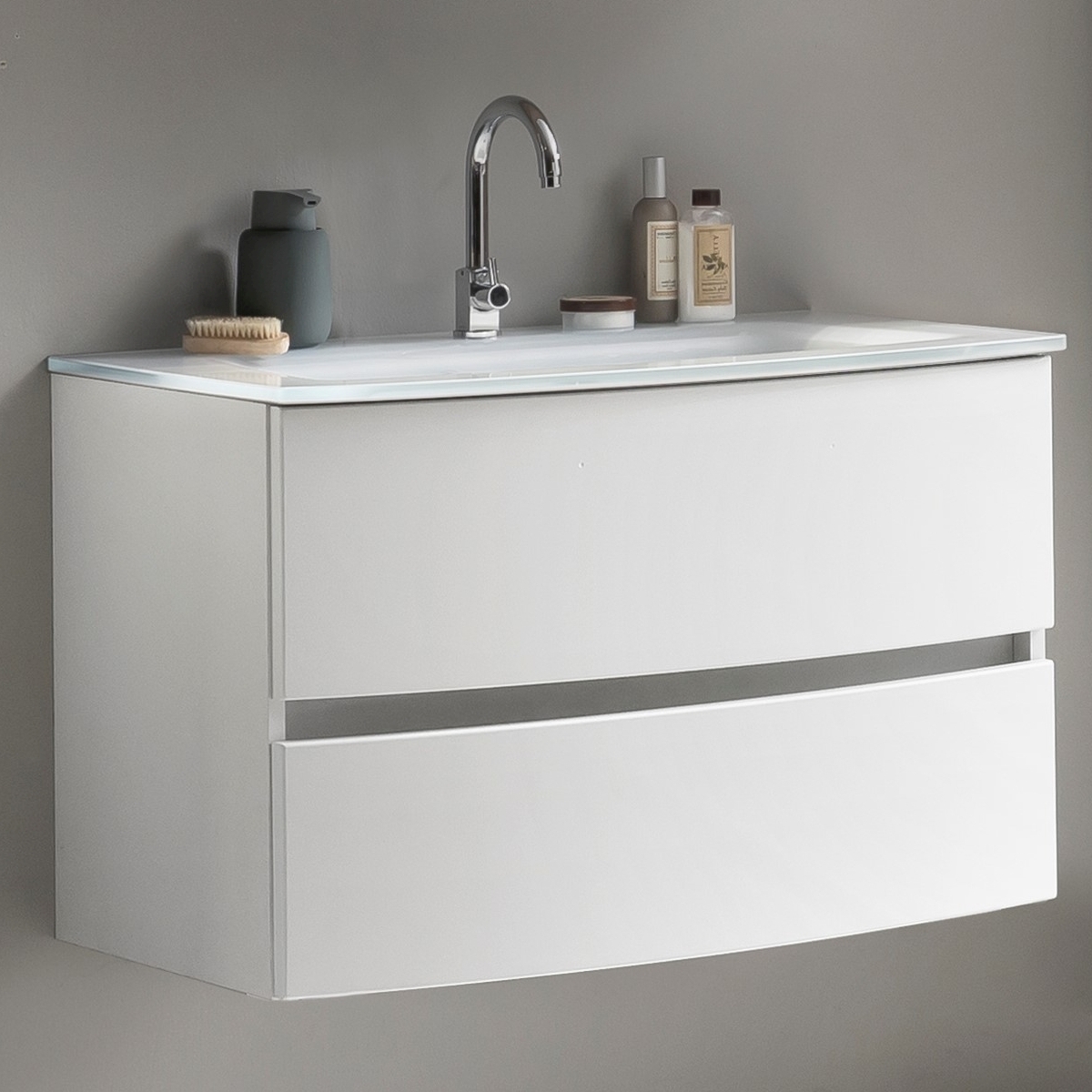 Meuble vasque Kornel 80cm avec vasque blanche - blanc