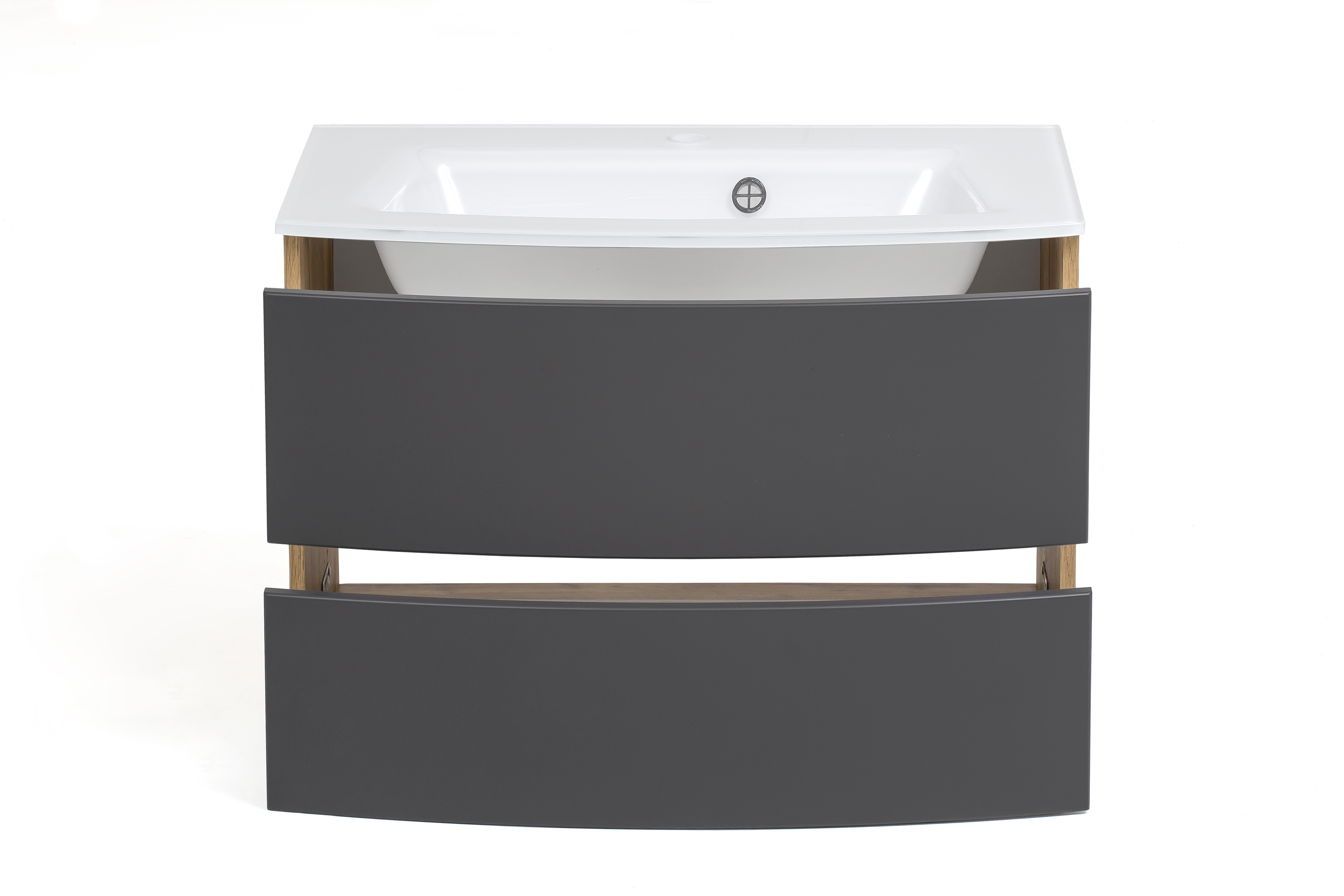 Meuble vasque Kornel 80cm avec vasque blanche - chêne/gris mat - Image 9