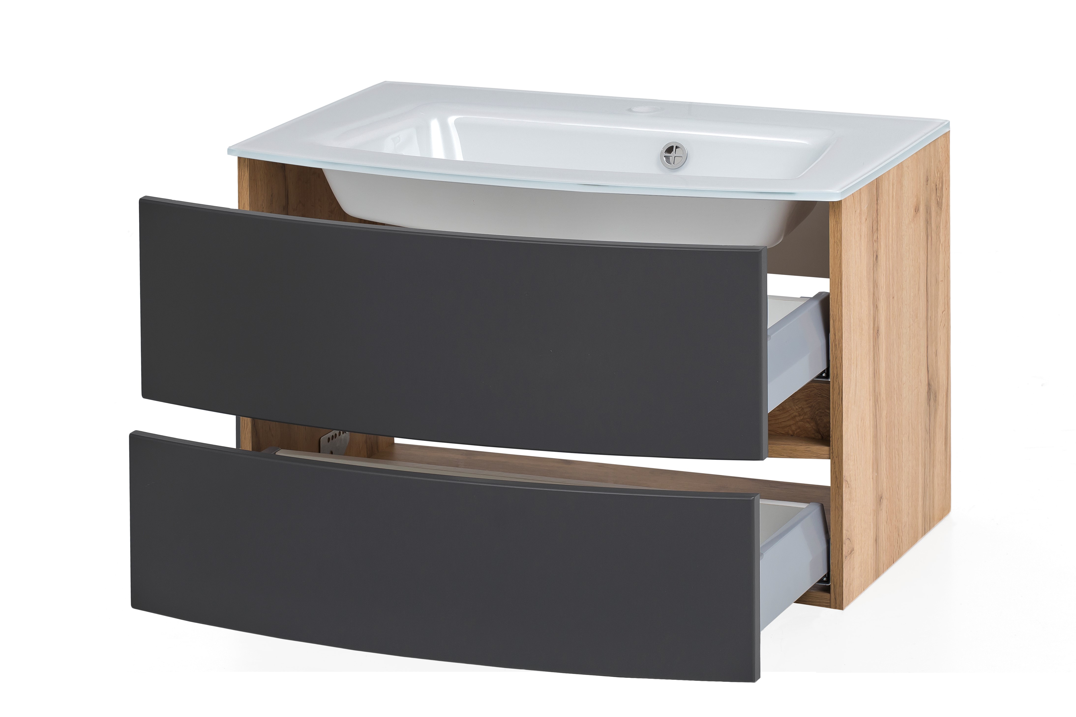 Meuble vasque Kornel 80cm avec vasque blanche - chêne/gris mat - Image 10