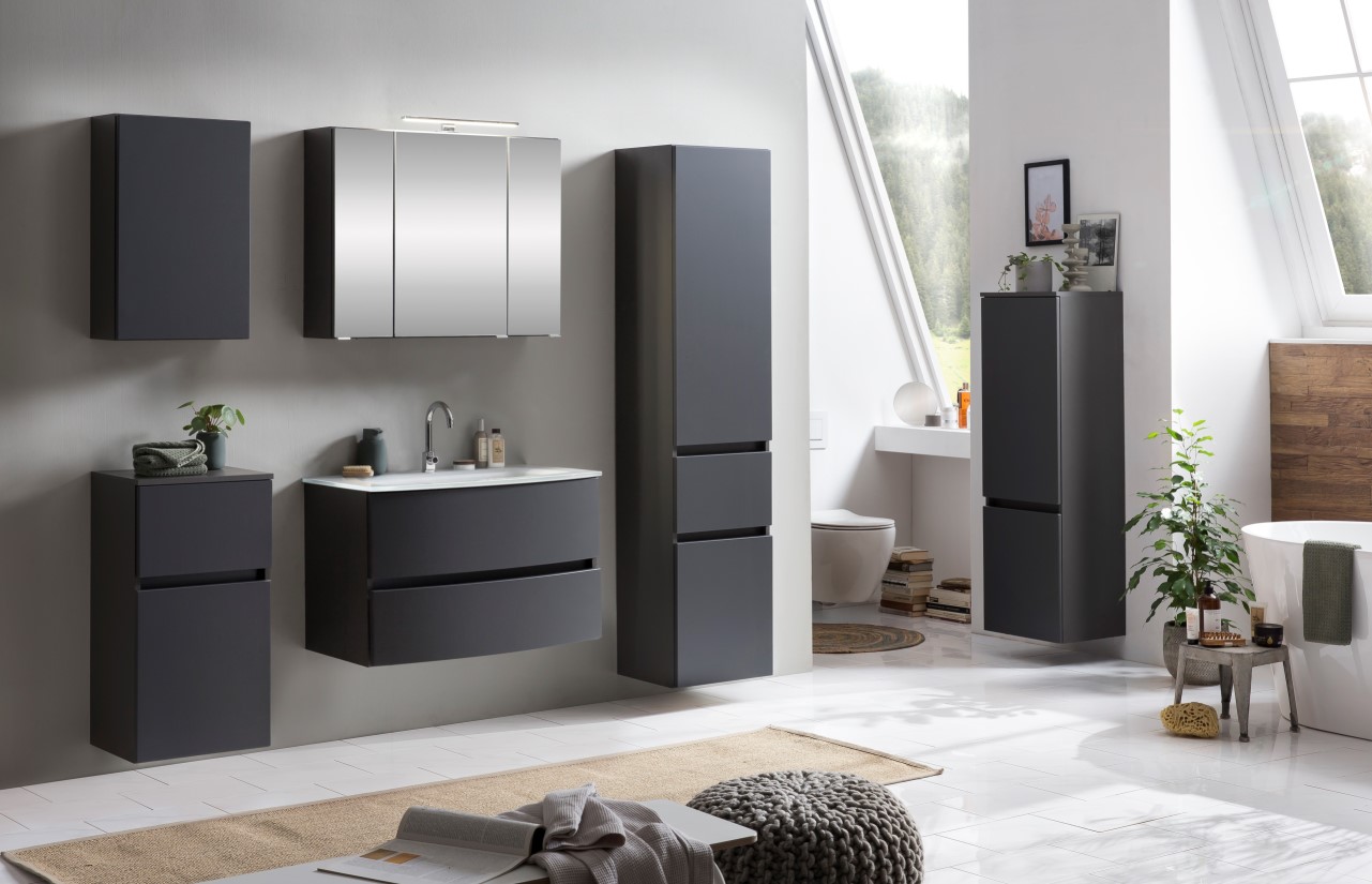 Meuble vasque Kornel 80cm avec vasque blanche - gris graphite - Image 3