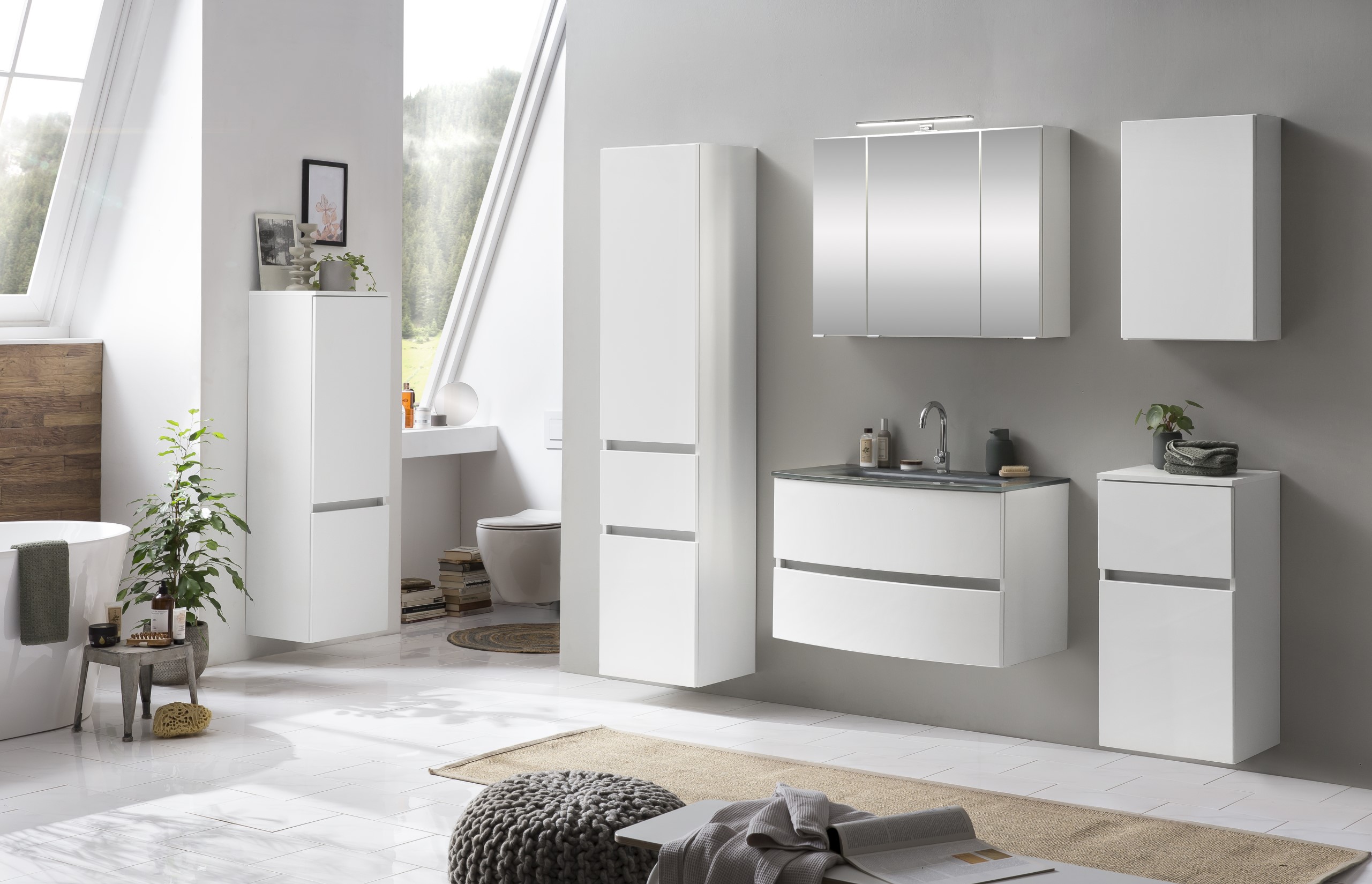 Meuble vasque Kornel 80cm avec vasque grise - blanc - Image 4