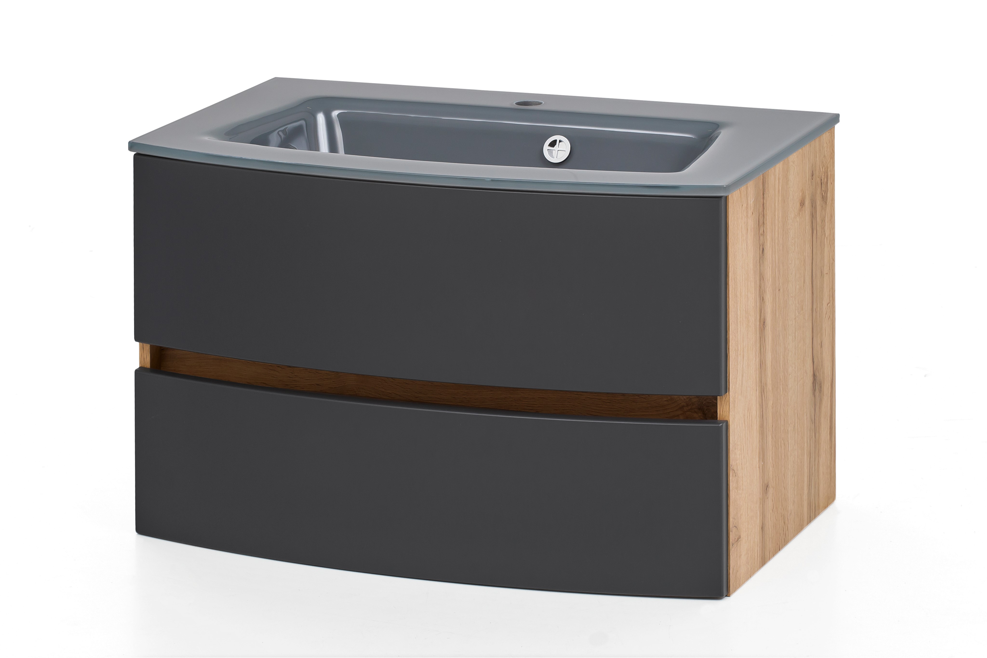 Meuble vasque Kornel 80cm avec vasque grise - chêne/gris mat - Image 10