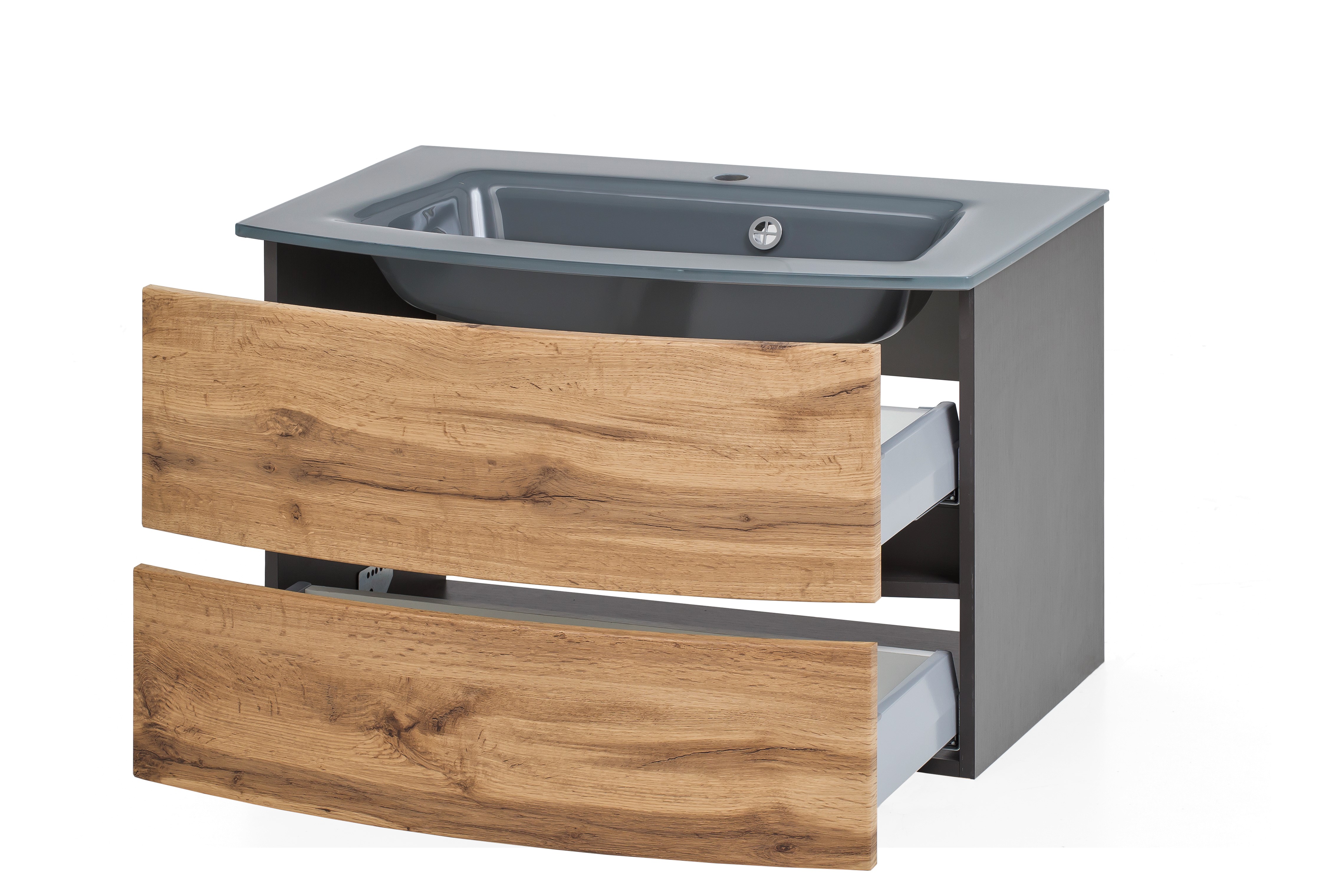 Meuble vasque Kornel 80cm avec vasque grise - gris graphite/chêne - Image 10