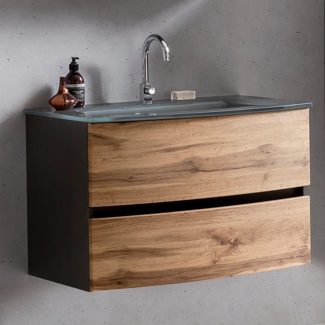 Meuble vasque Kornel 80cm avec vasque grise - gris graphite/chêne - Image 1