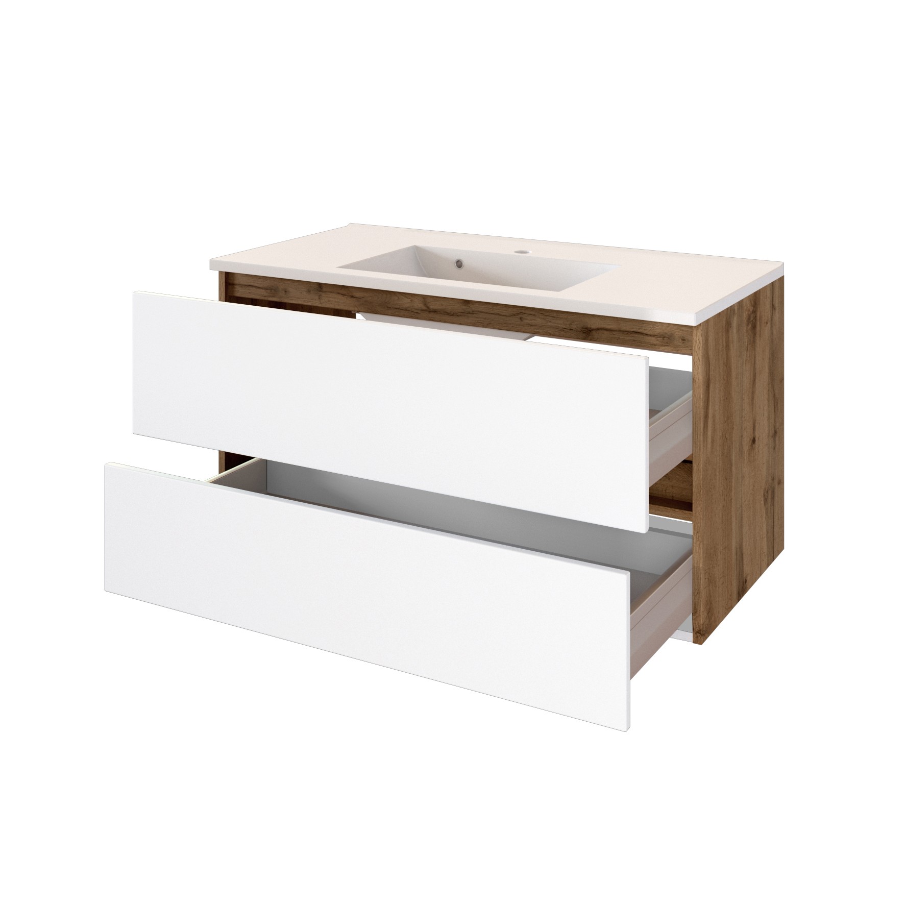 Meuble vasque Luna 100cm 2 tiroirs - chêne/blanc - Image 10