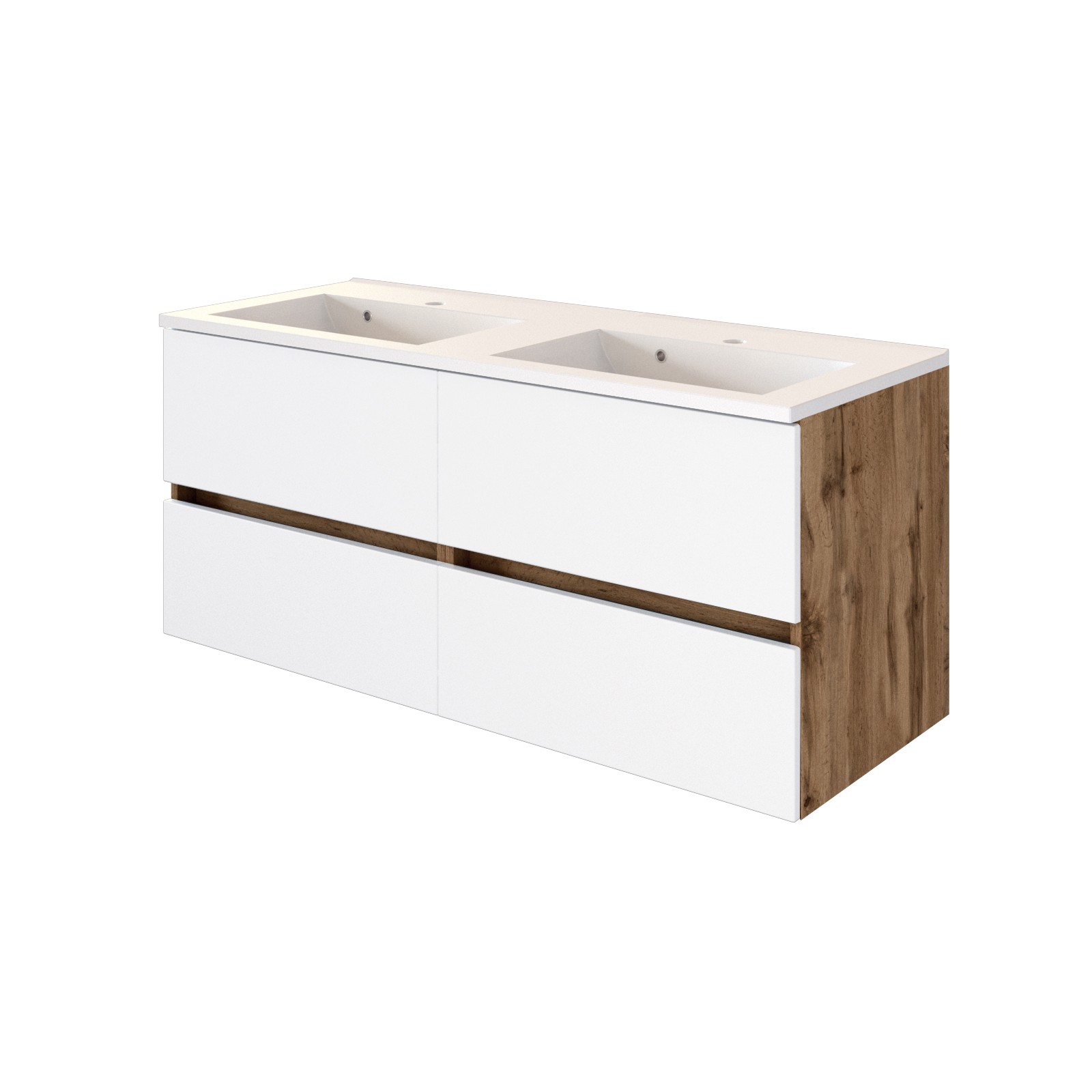 Meuble vasque Luna 120cm avec double vasque et 4 tiroirs - chêne/blanc - Image 10