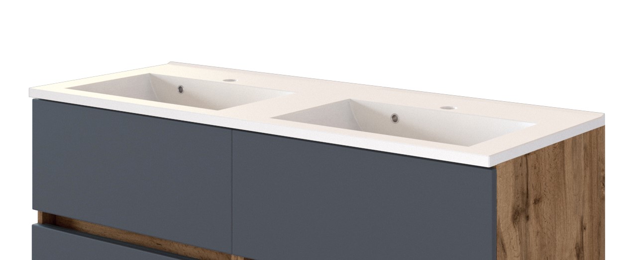 Meuble vasque Luna 120cm avec double vasque et 4 tiroirs - chêne/gris - Image 8