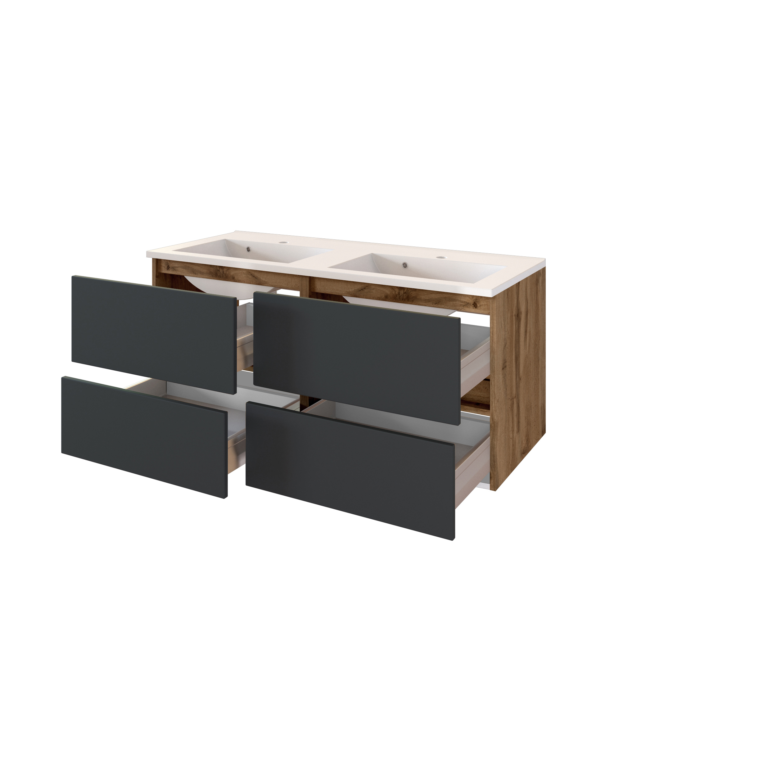 Meuble vasque Luna 120cm avec double vasque et 4 tiroirs - chêne/gris - Image 9