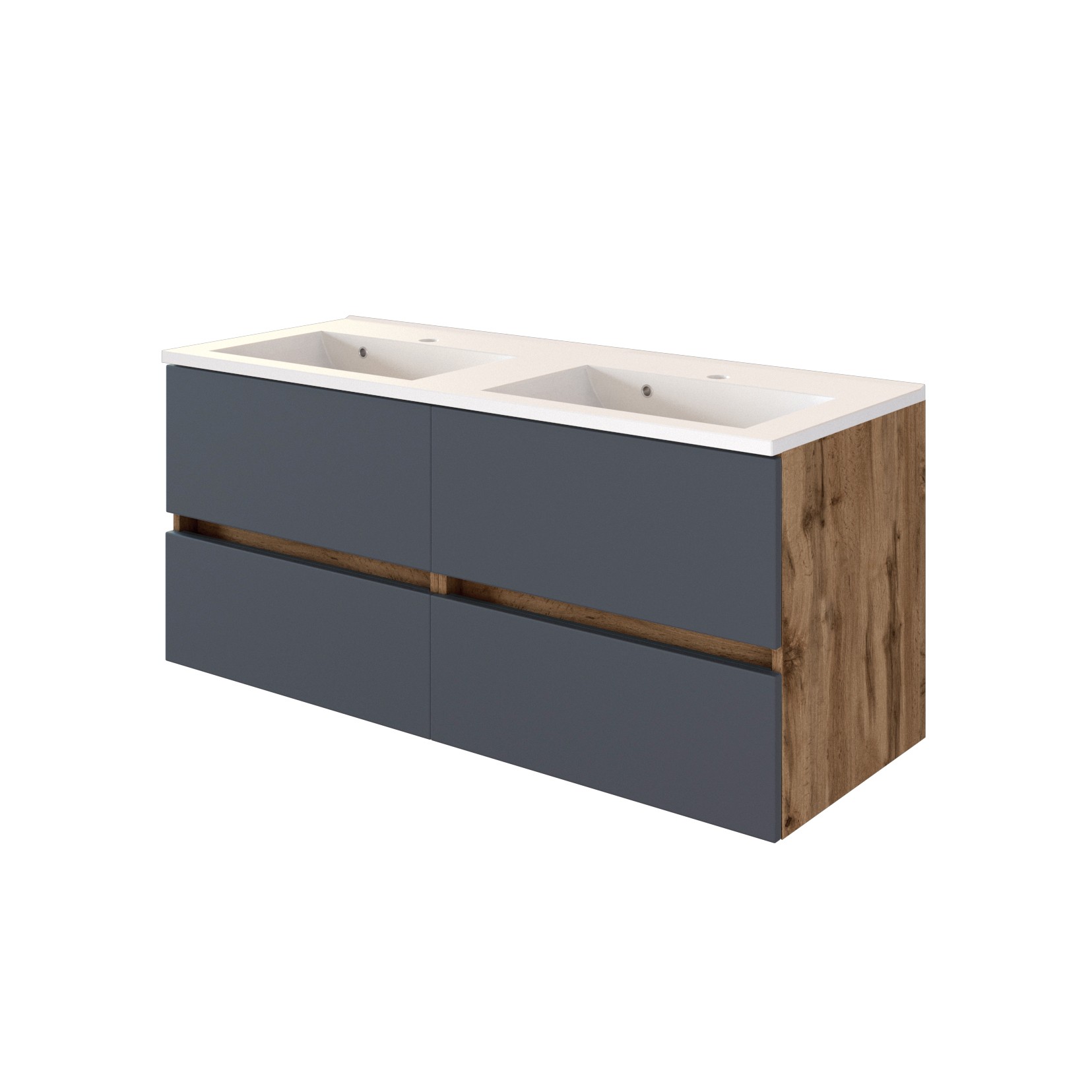 Meuble vasque Luna 120cm avec double vasque et 4 tiroirs - chêne/gris - Image 10