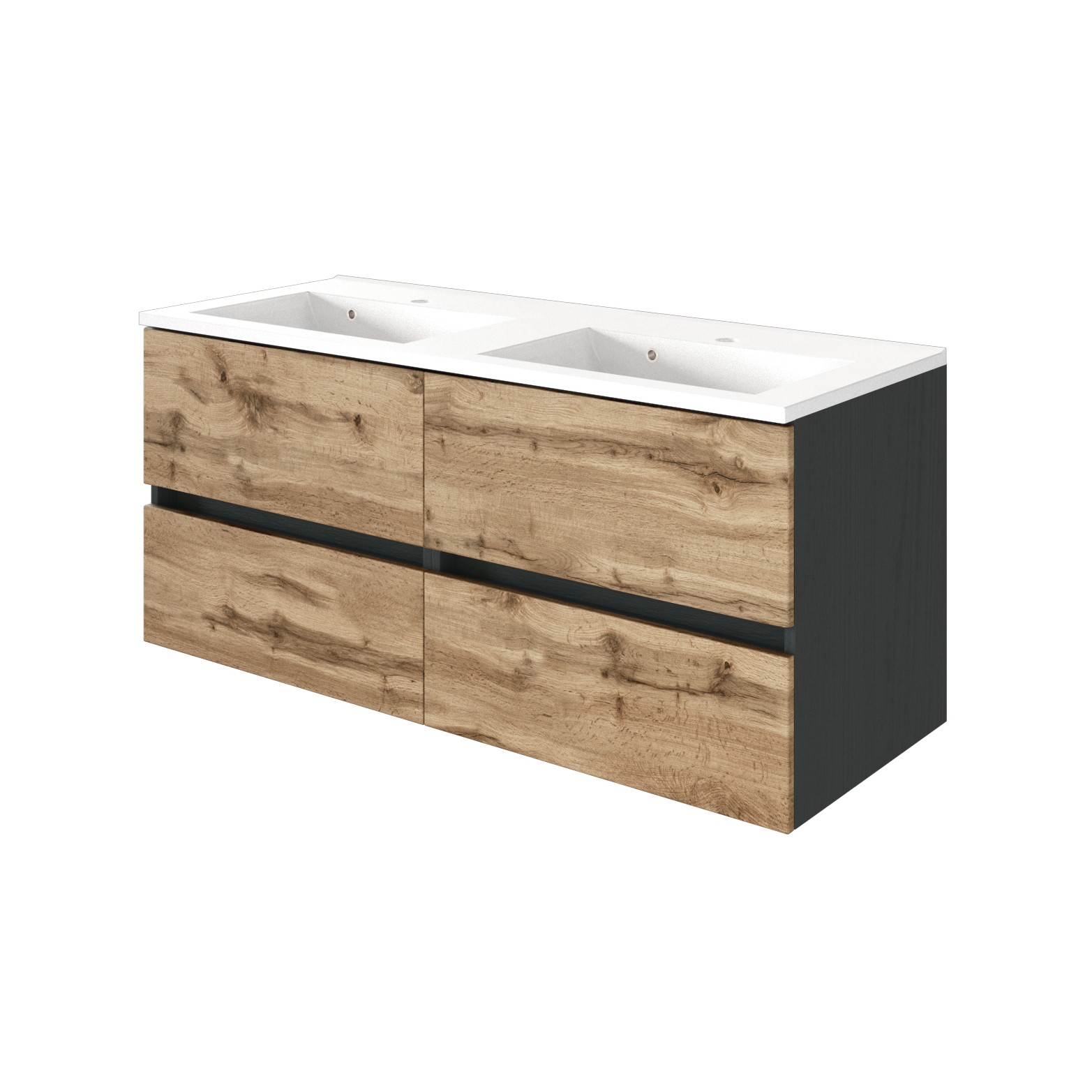 Meuble vasque Luna 120cm avec double vasque et 4 tiroirs - graphite/chêne - Image 10