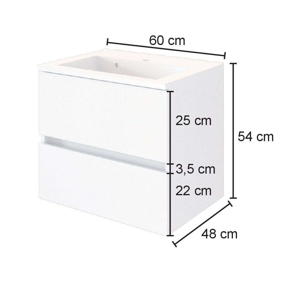 Meuble vasque Luna 60cm 2 tiroirs - chêne/blanc - Image 9