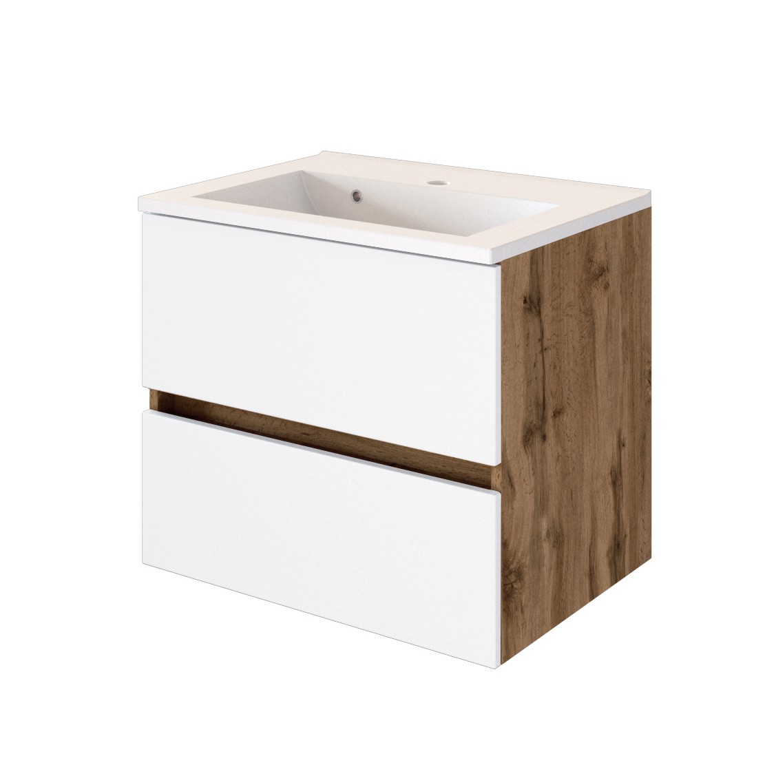 Meuble vasque Luna 60cm 2 tiroirs - chêne/blanc - Image 1