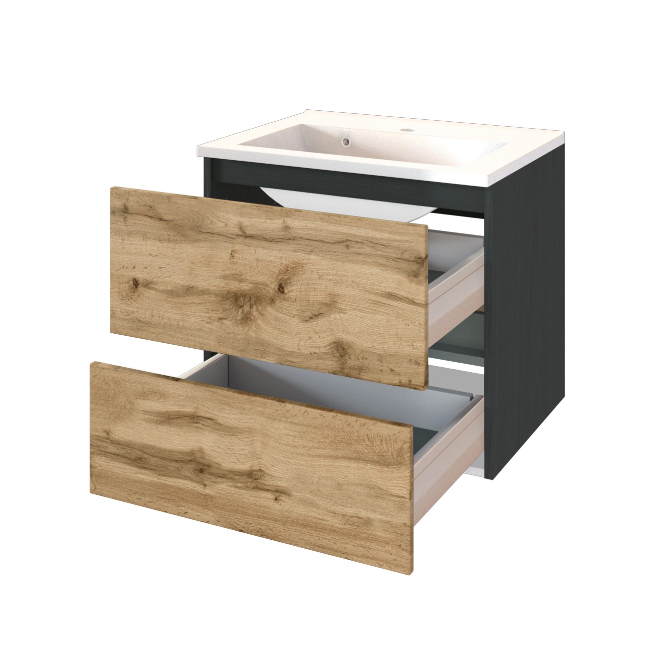 Meuble vasque Luna 60cm 2 tiroirs - graphite/chêne - Image 8