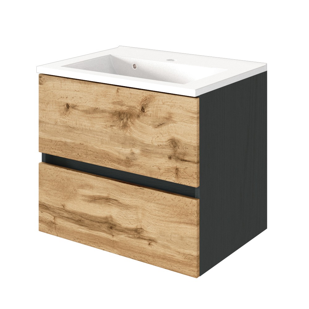 Meuble vasque Luna 60cm 2 tiroirs - graphite/chêne