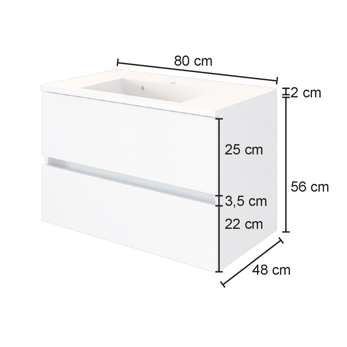 Meuble vasque Luna 80cm 2 tiroirs - chêne/blanc - Image 6