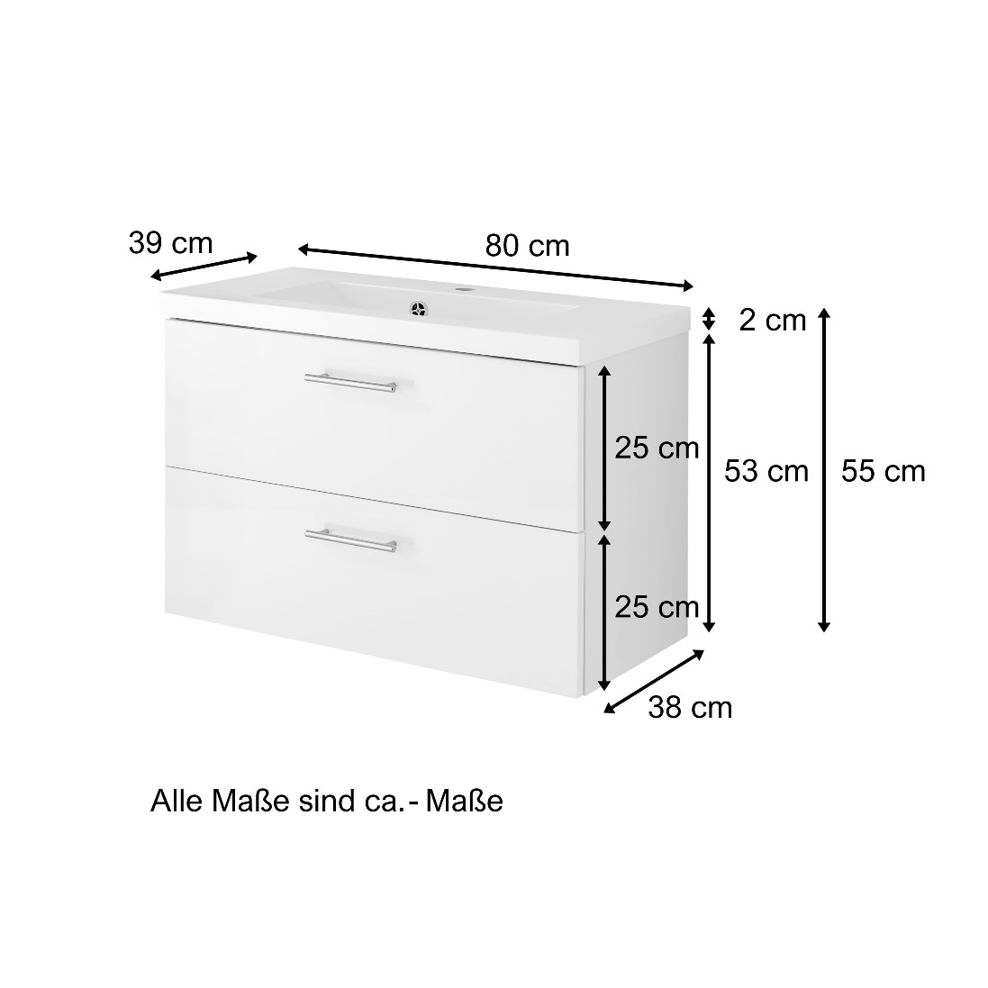 Meuble vasque Pollet 80cm 2 tiroirs - blanc - Image 7