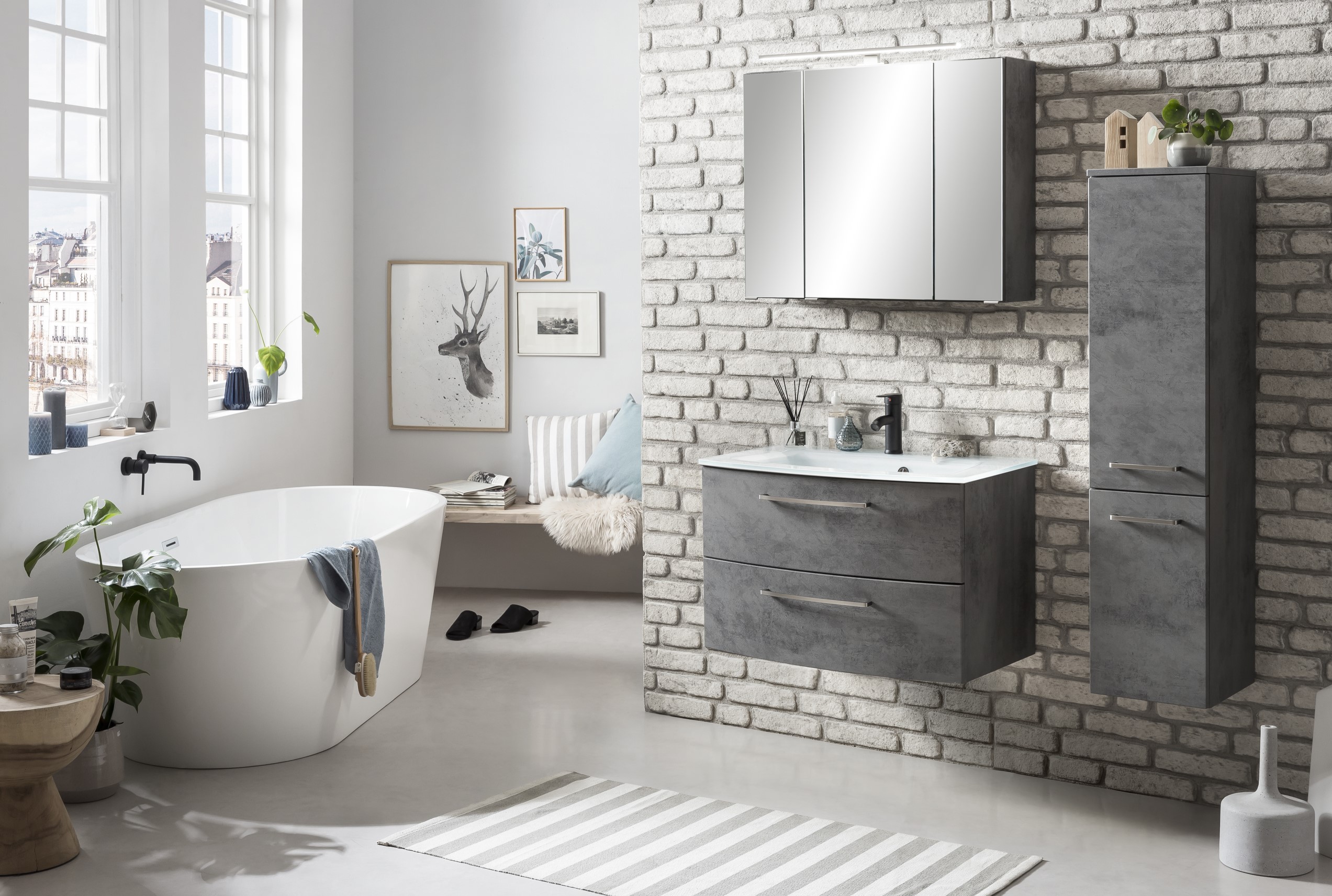 Meuble vasque Stivan 80cm avec vasque blanche - béton - Image 6