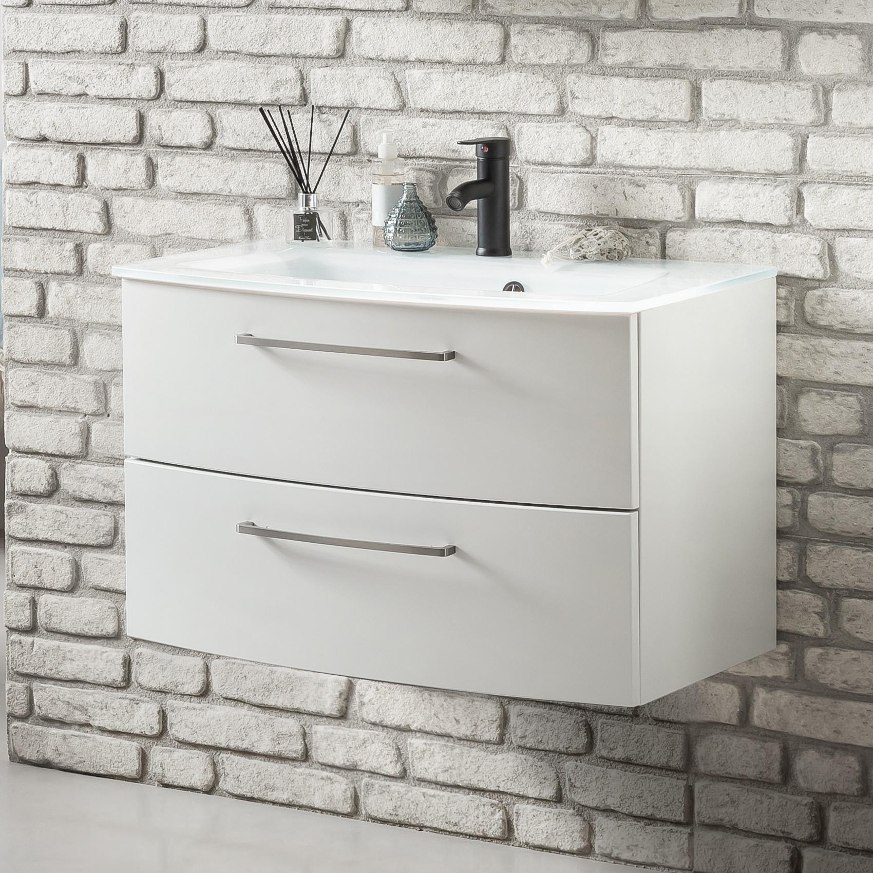 Meuble vasque Stivan 80cm avec vasque blanche - blanc