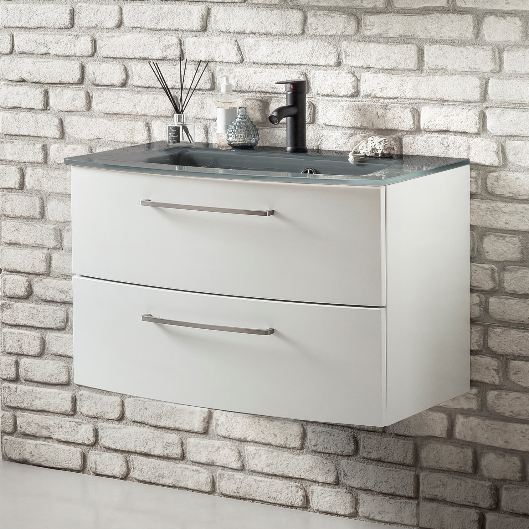 Meuble vasque Stivan 80cm avec vasque grise - blanc
