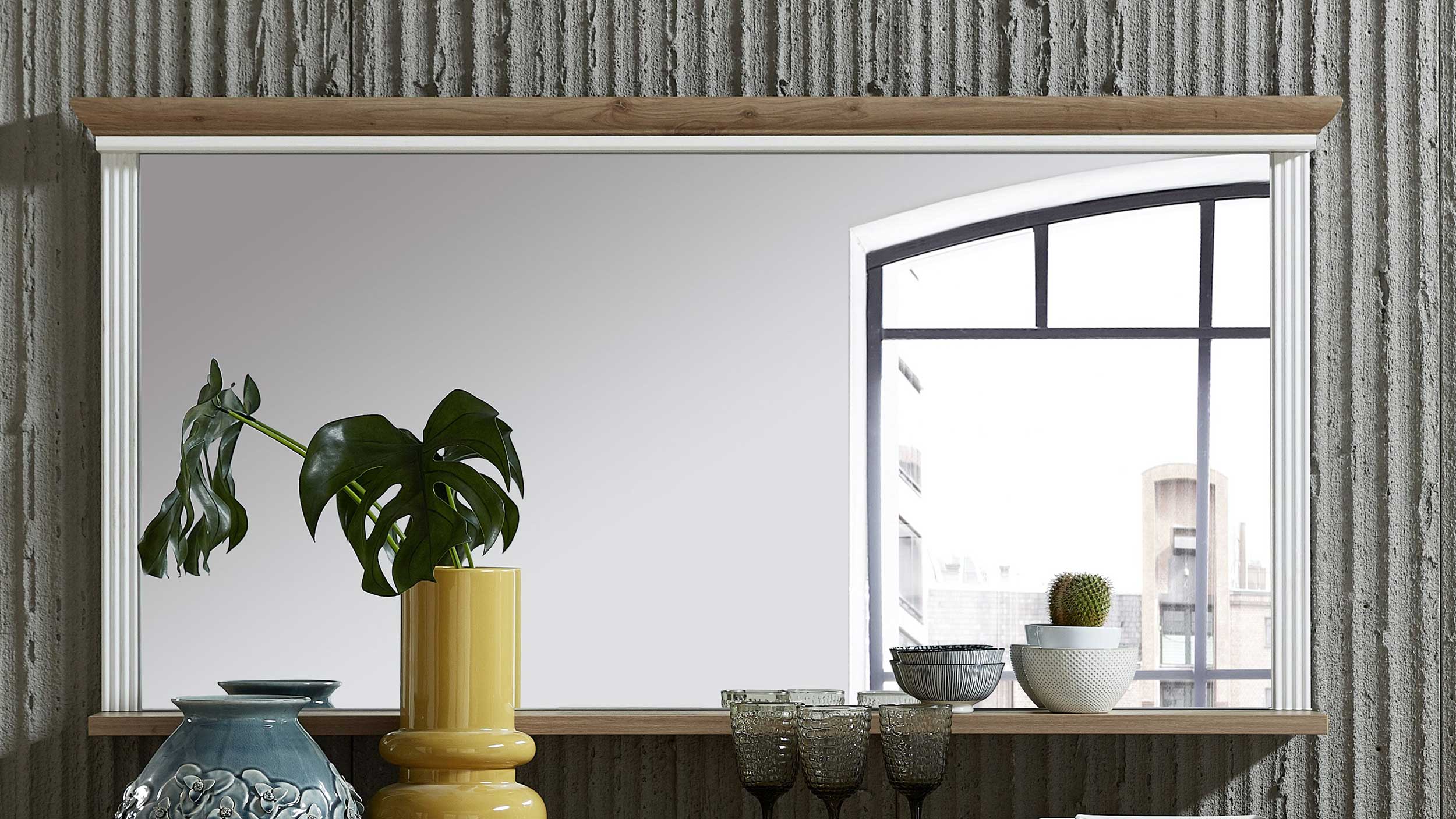 Miroir Samine 142x74cm avec étagère - blanc/chêne - Image 3