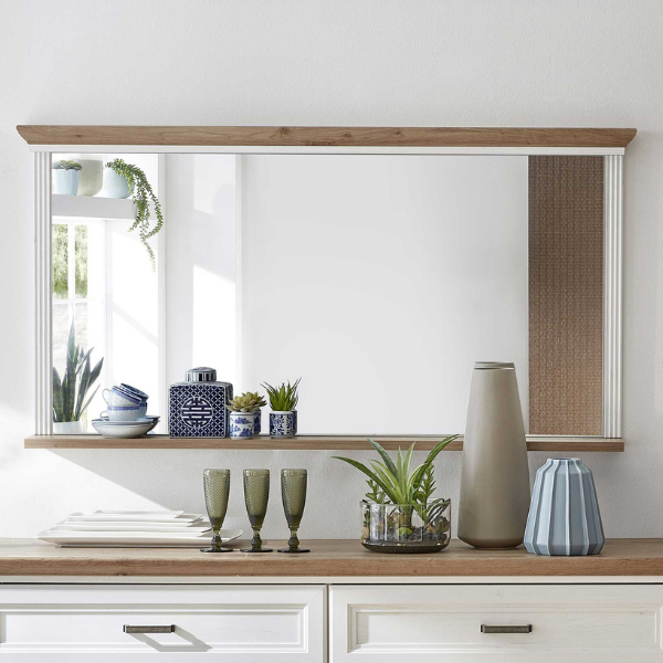 Miroir Samine 142x74cm avec étagère - blanc/chêne