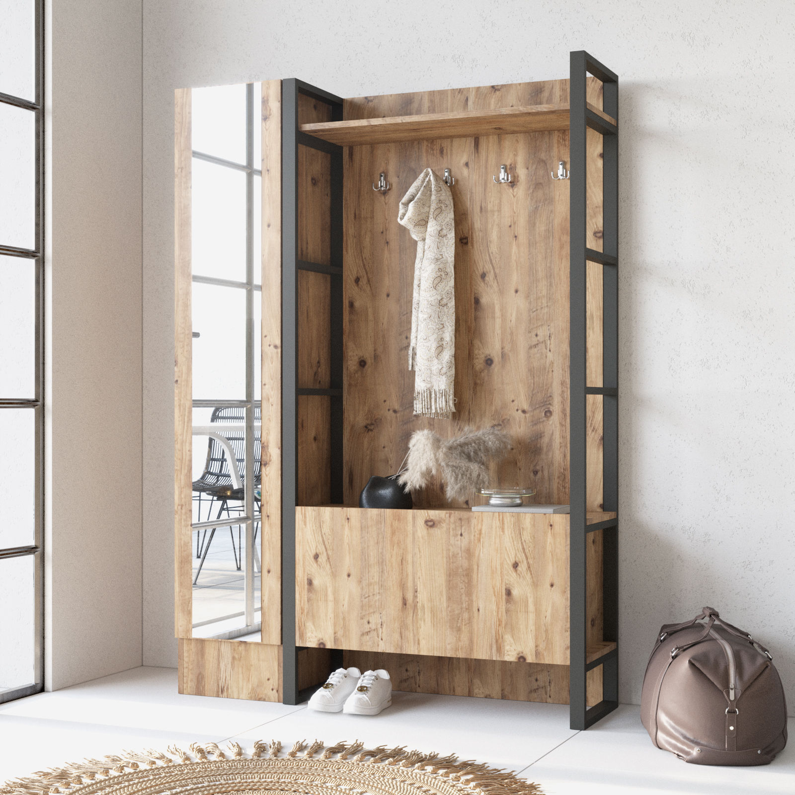 ML16 Meuble d'entrée | 100 % MÉLAMINE | Pin Atlantique - Image 1