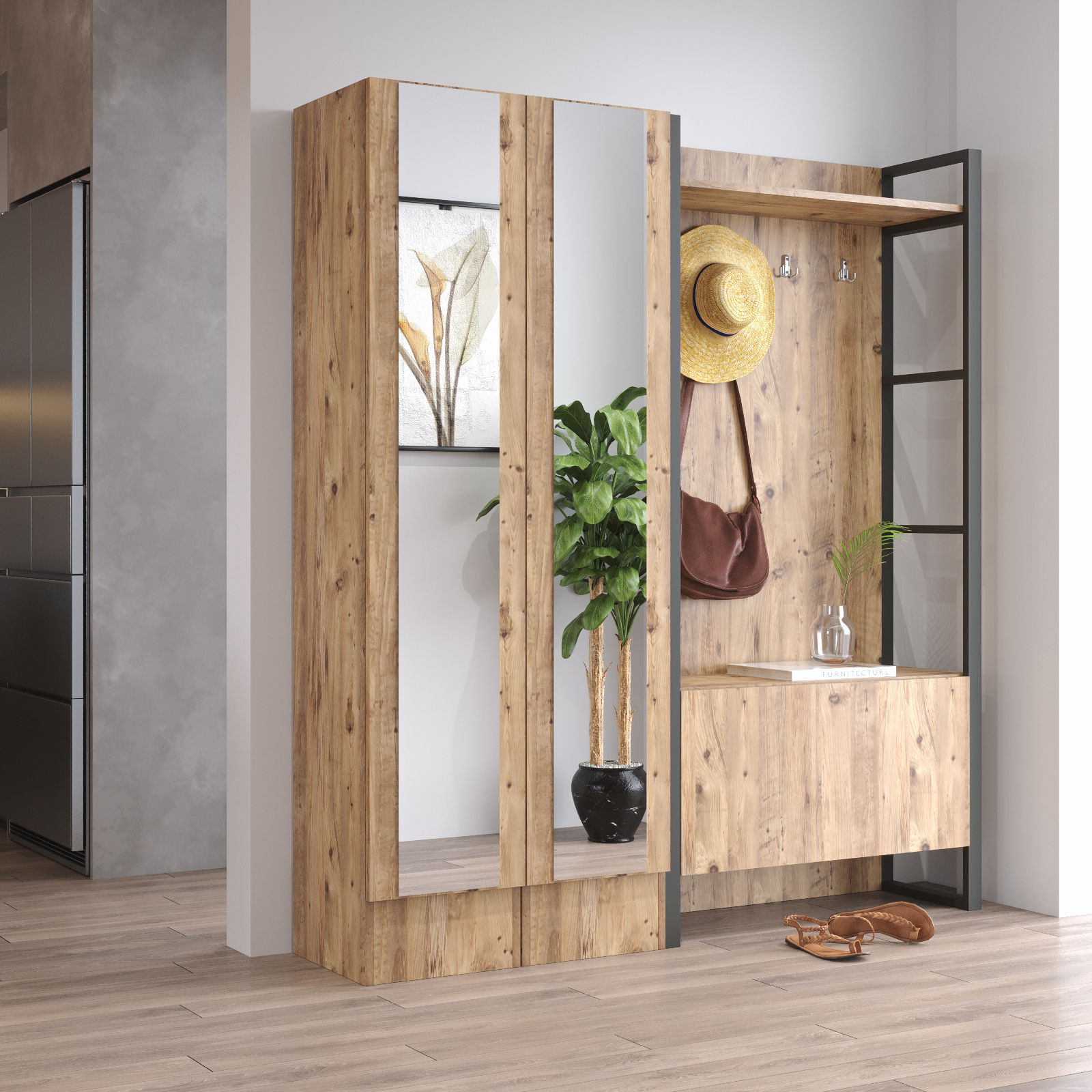 ML18 Meuble d'entrée | 100 % MÉLAMINE | Pin Atlantique - Image 1