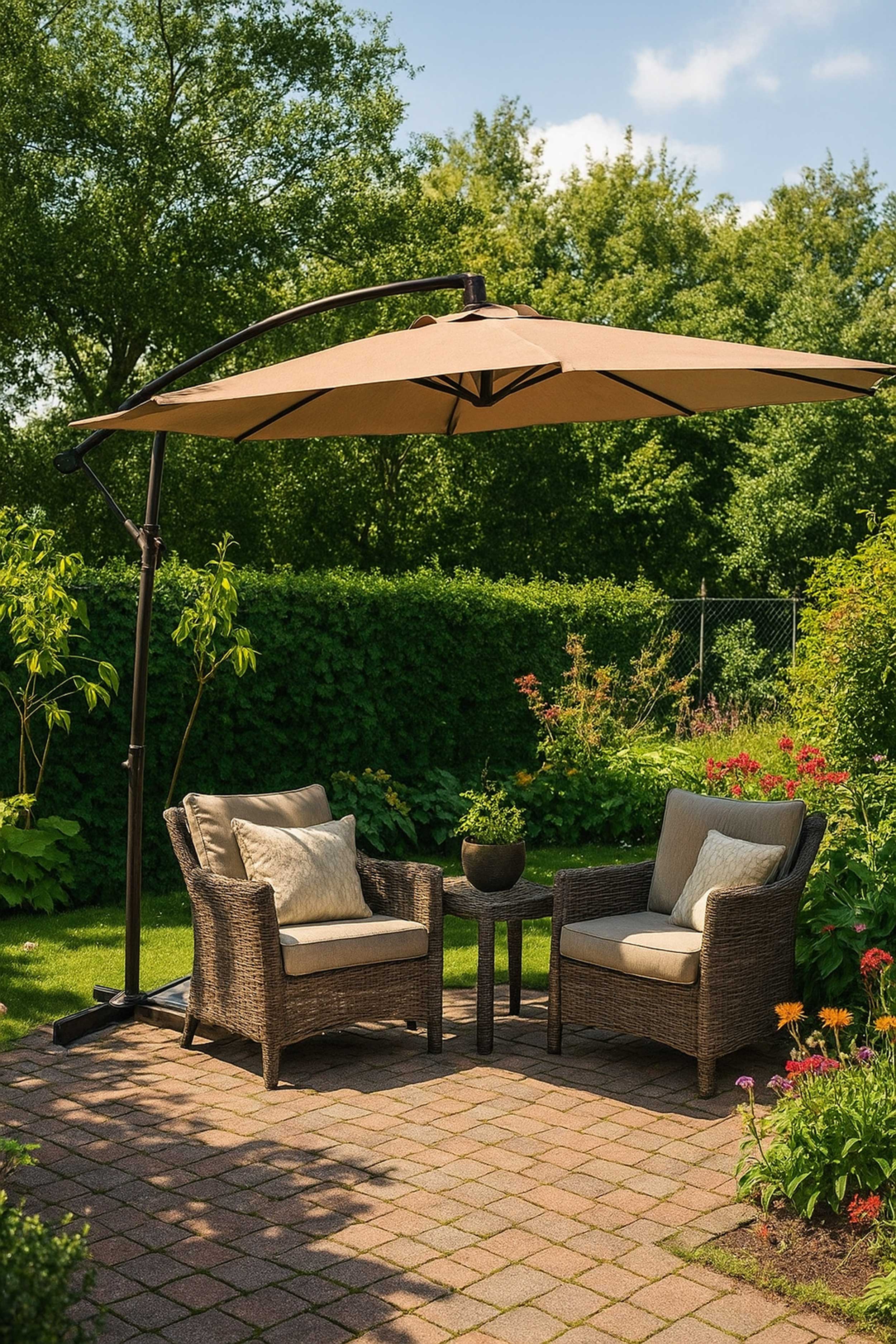 Parasol Menorca Ø300 avec pied croisé – taupe - Image 5