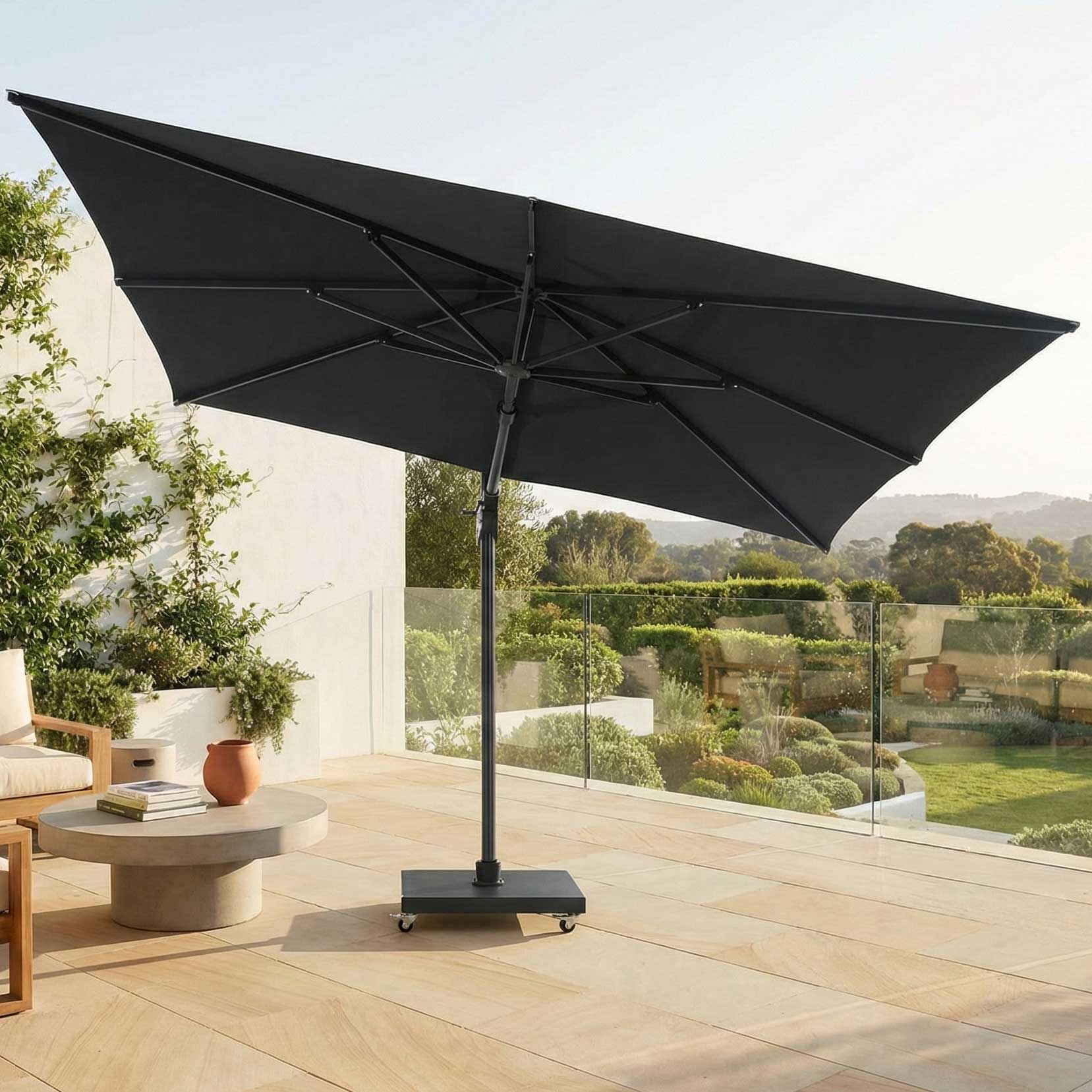 Parasol Tampa 300cm avec base - noir/taupe