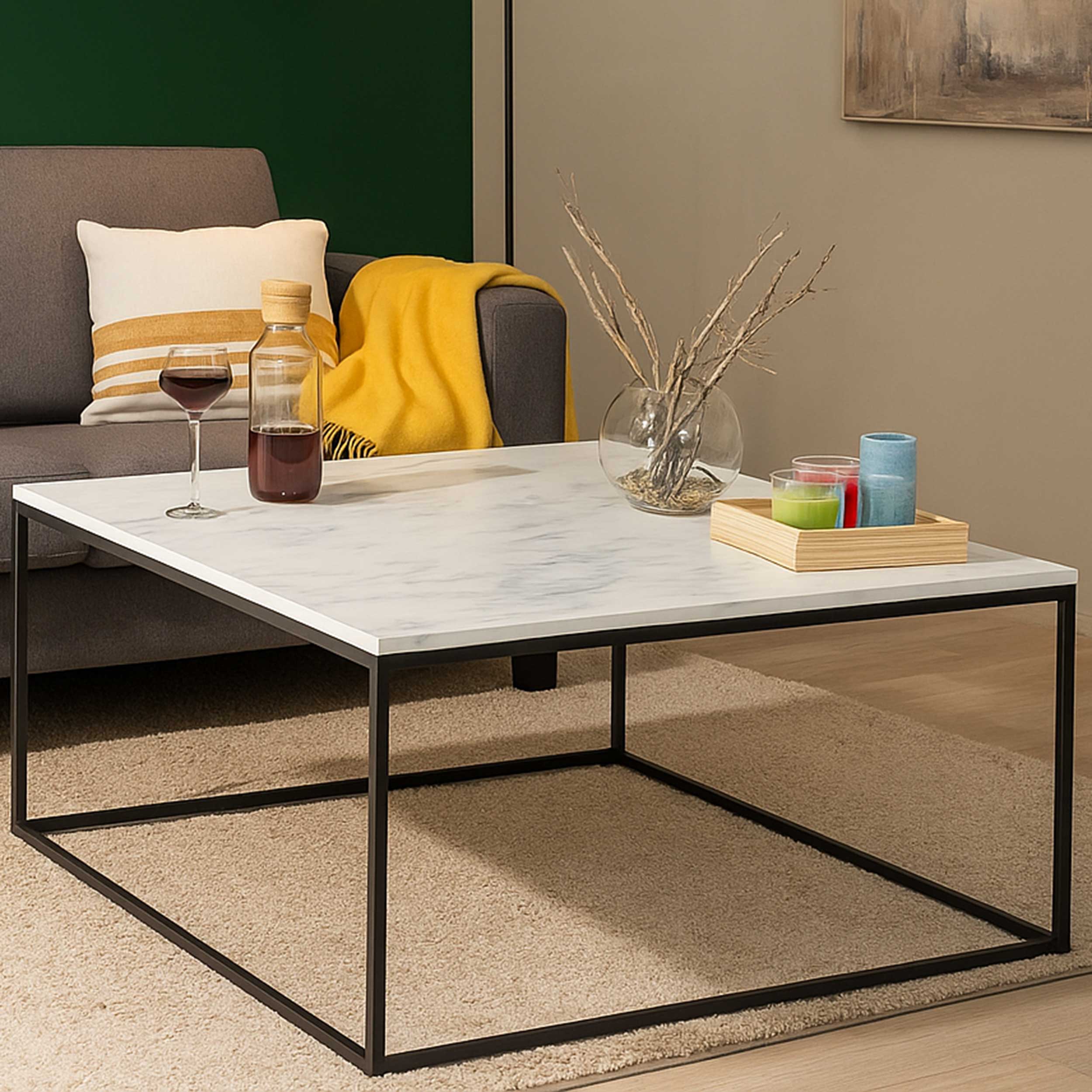 Poly Table basse | 100 % MÉLAMINE | Blanc, Noir