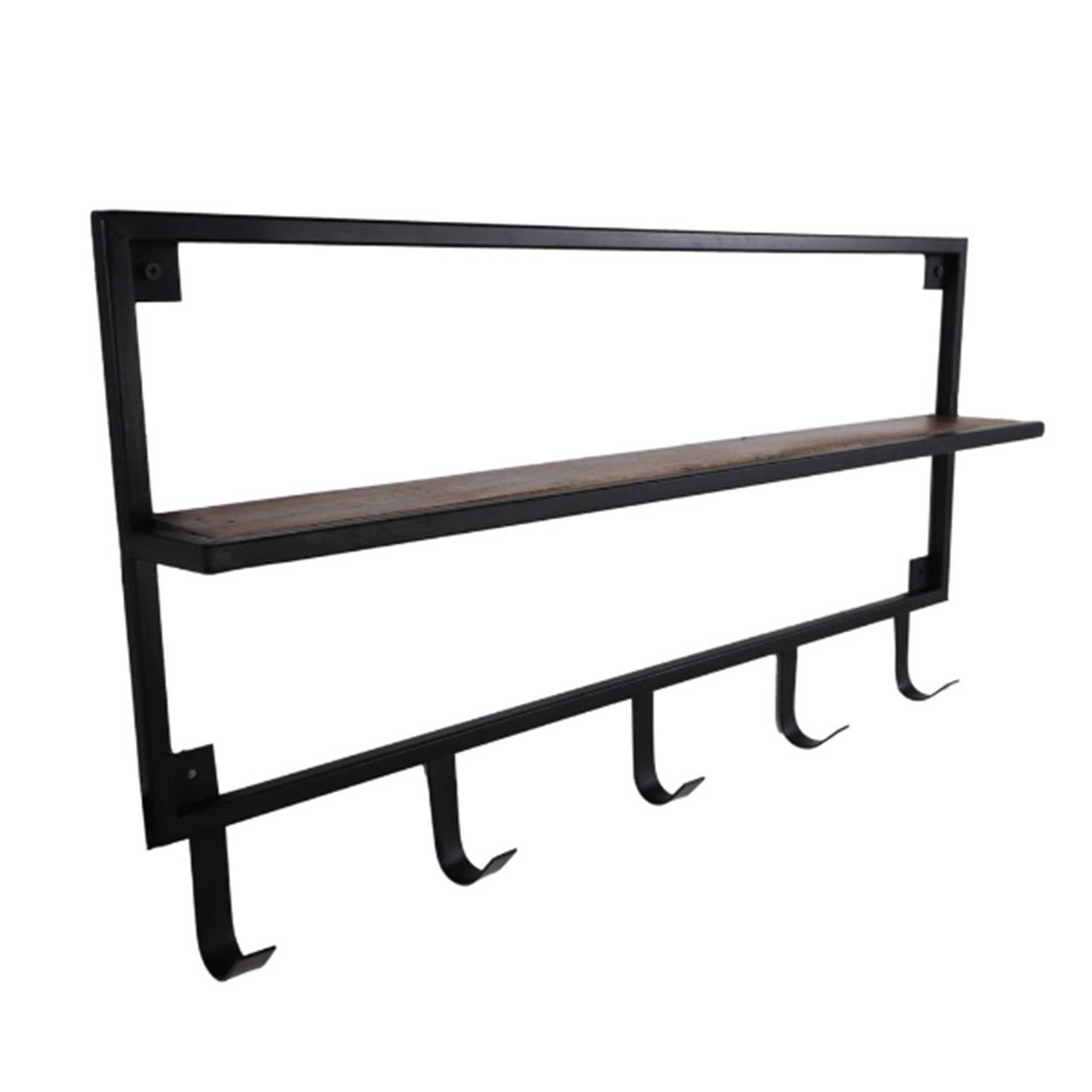 Porte-manteau 5 crochets  - bois de manguier/métal noir