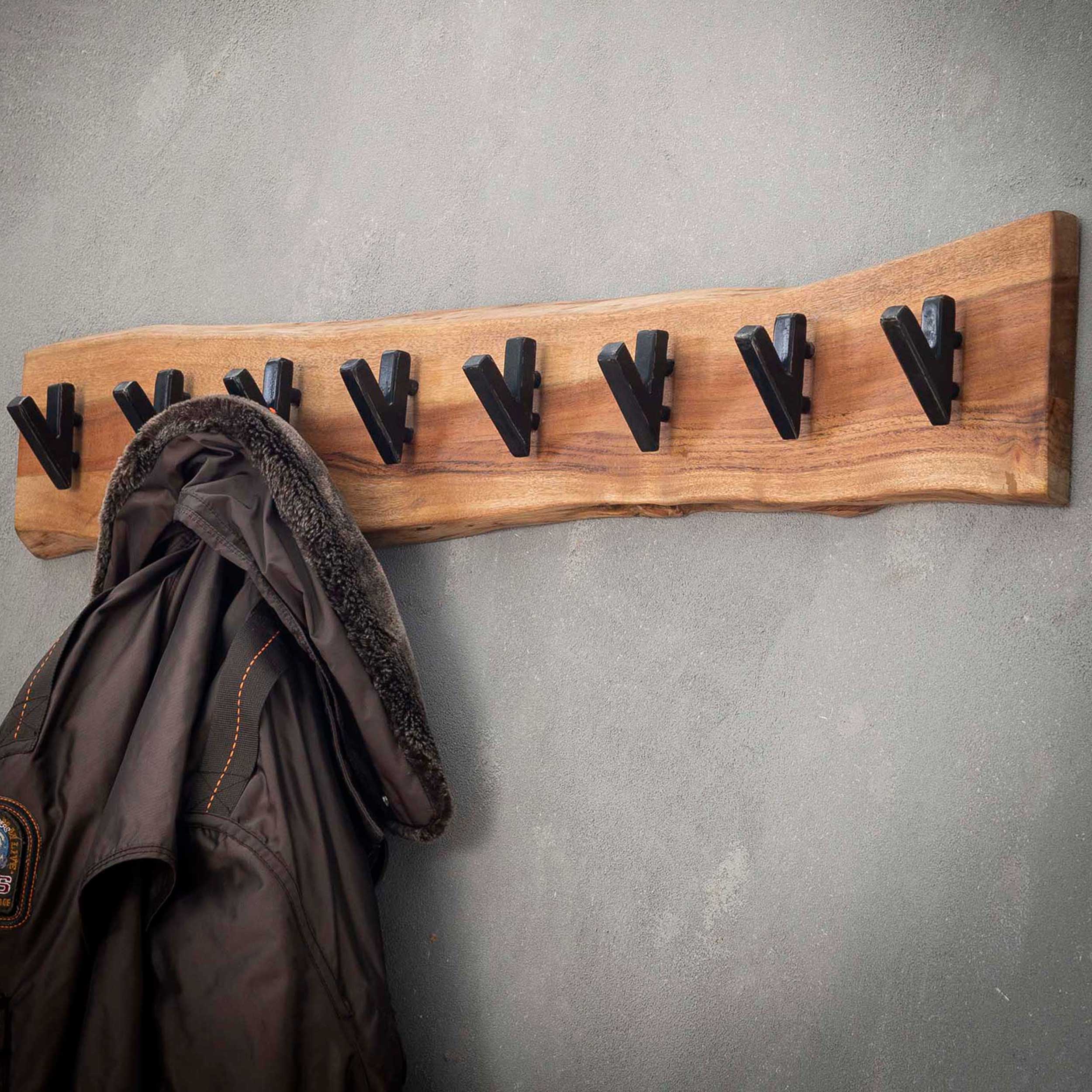 Porte-manteau Avery 8 crochets industriel - acacia