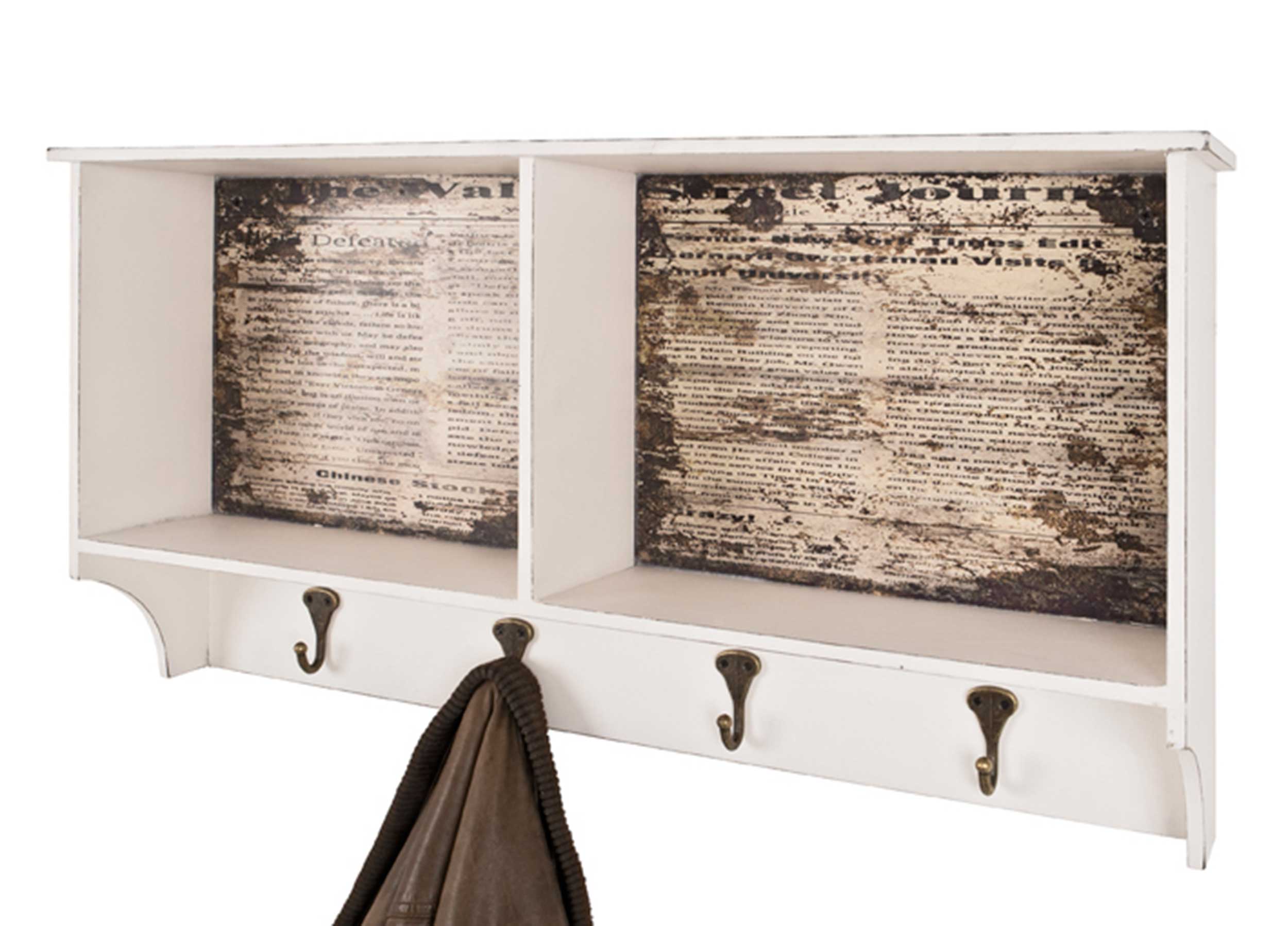 Portemanteau mural Raiden 76cm, 4 crochets - blanc/brun - Image 1