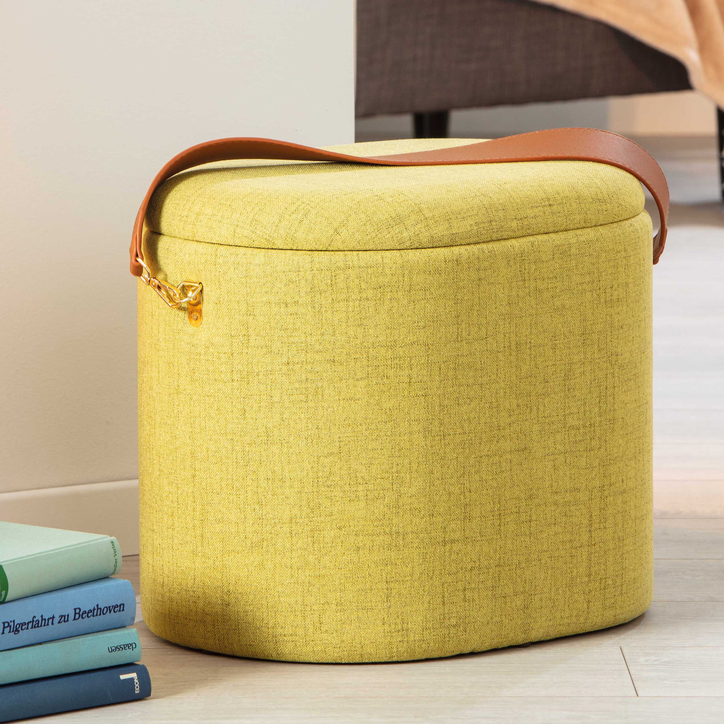 Pouf Dilia avec rangement - vert-jaune