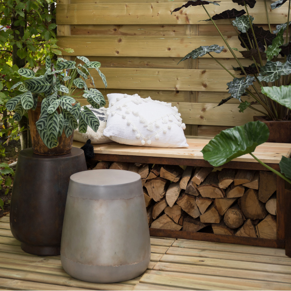 Range-bûches Elara avec banc 120x40x42cm acier et bois - rouille - Image 2