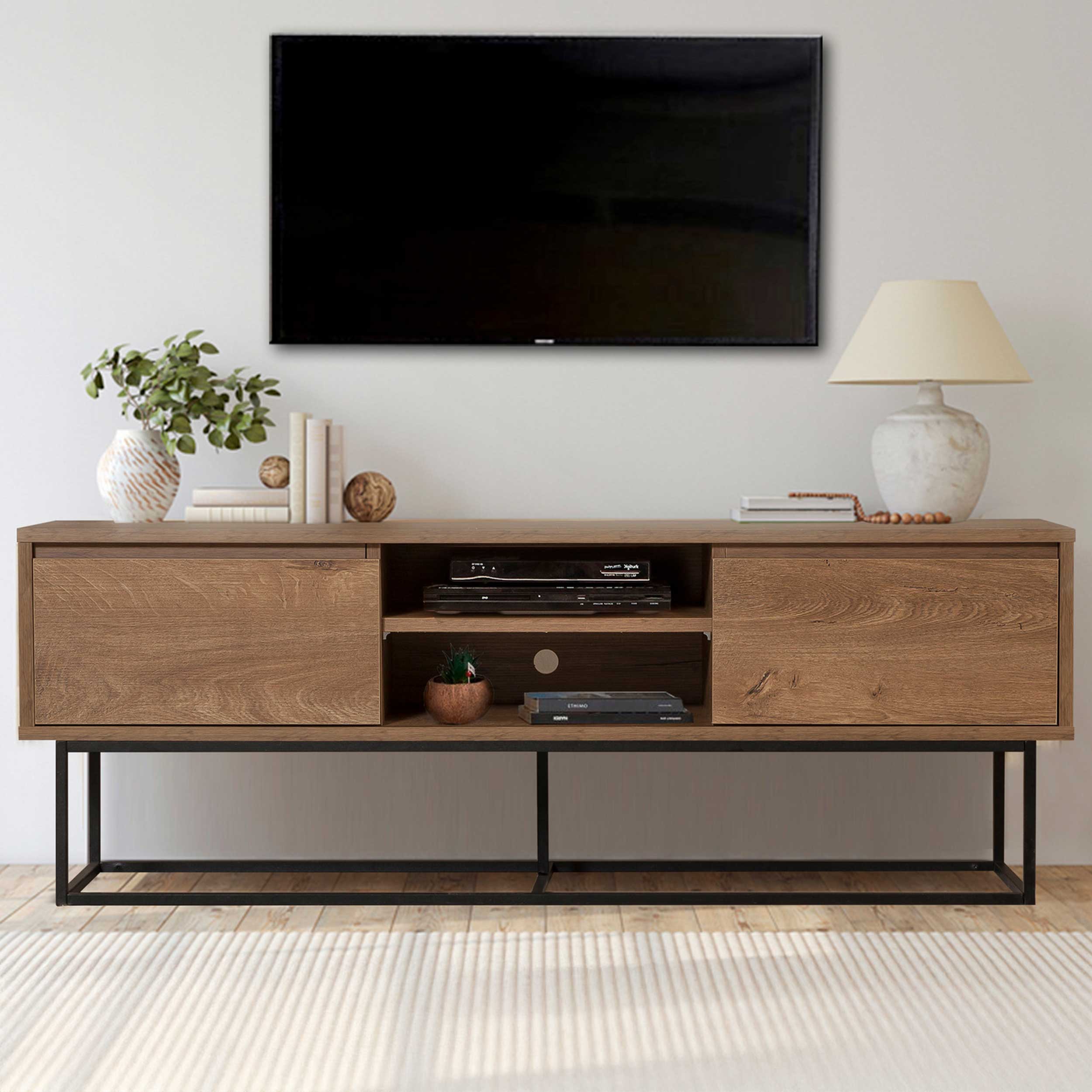 Rodez 140 Meuble TV | 100 % MÉLAMINE | Noyer, Noir