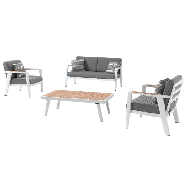 Salon de jardin Guadeloupe - blanc/teck - Image 1