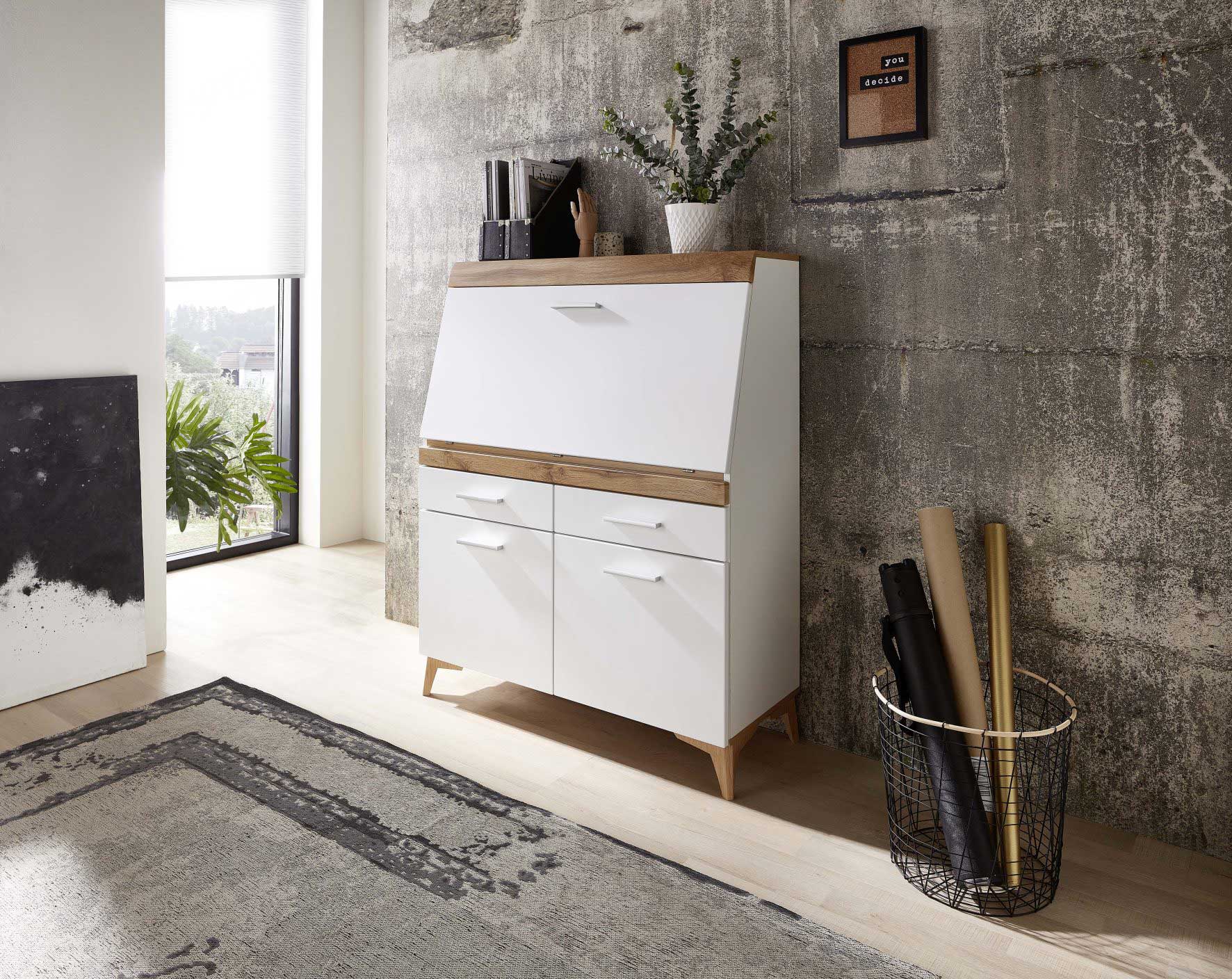 Secrétaire Vanya avec 3 portes & 2 tiroirs - blanc/chêne - Image 5