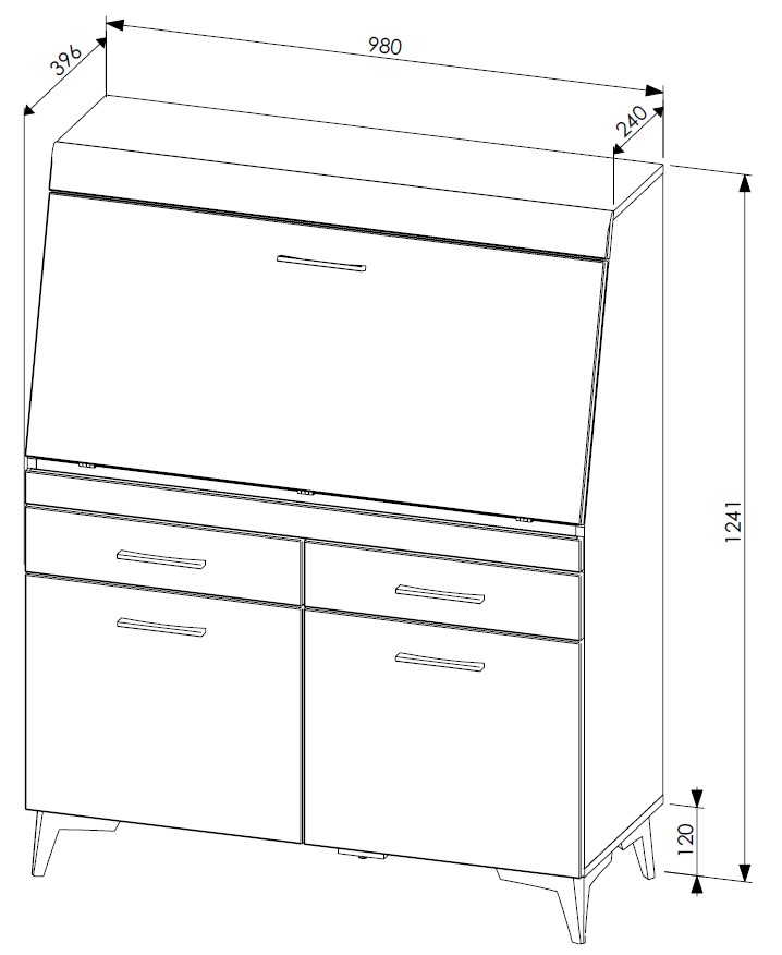 Secrétaire Vanya avec 3 portes & 2 tiroirs - blanc/noir - Image 2