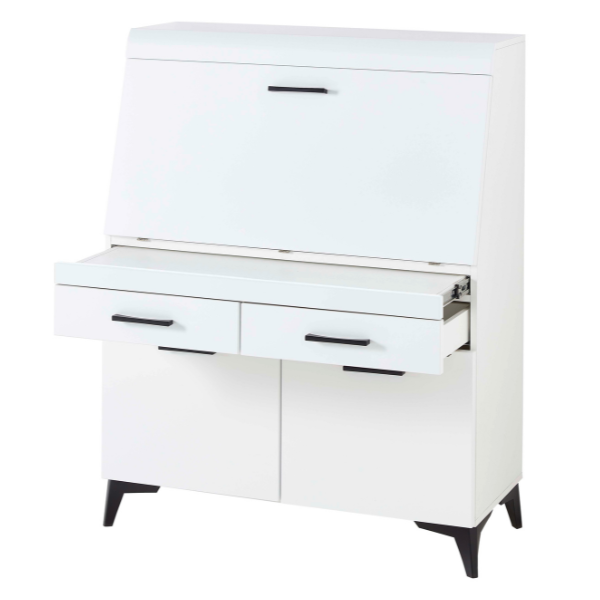 Secrétaire Vanya avec 3 portes & 2 tiroirs - blanc/noir - Image 6